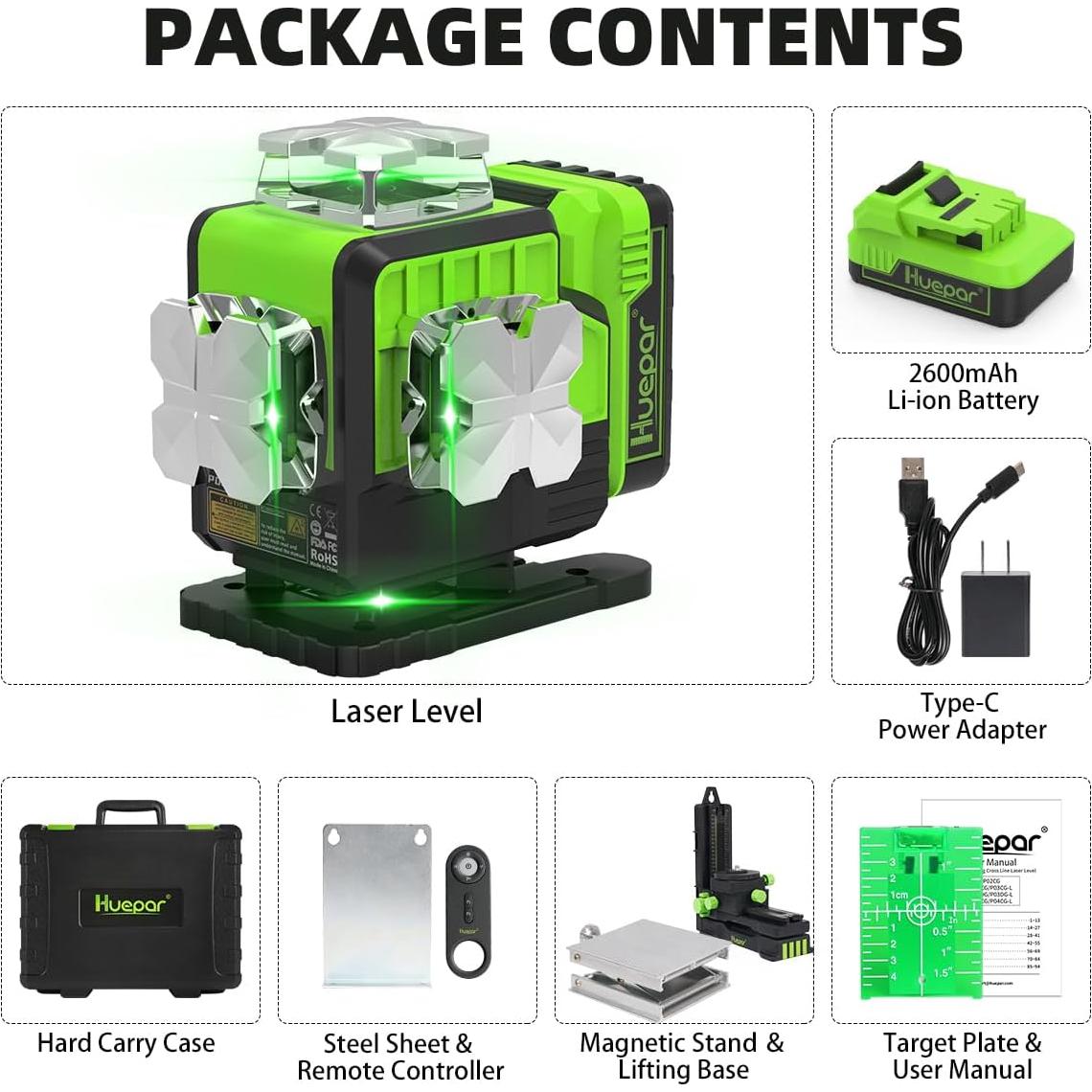 Nivel Láser 4D Huepar P04CG 12.6V Autonivelante con Bluetooth