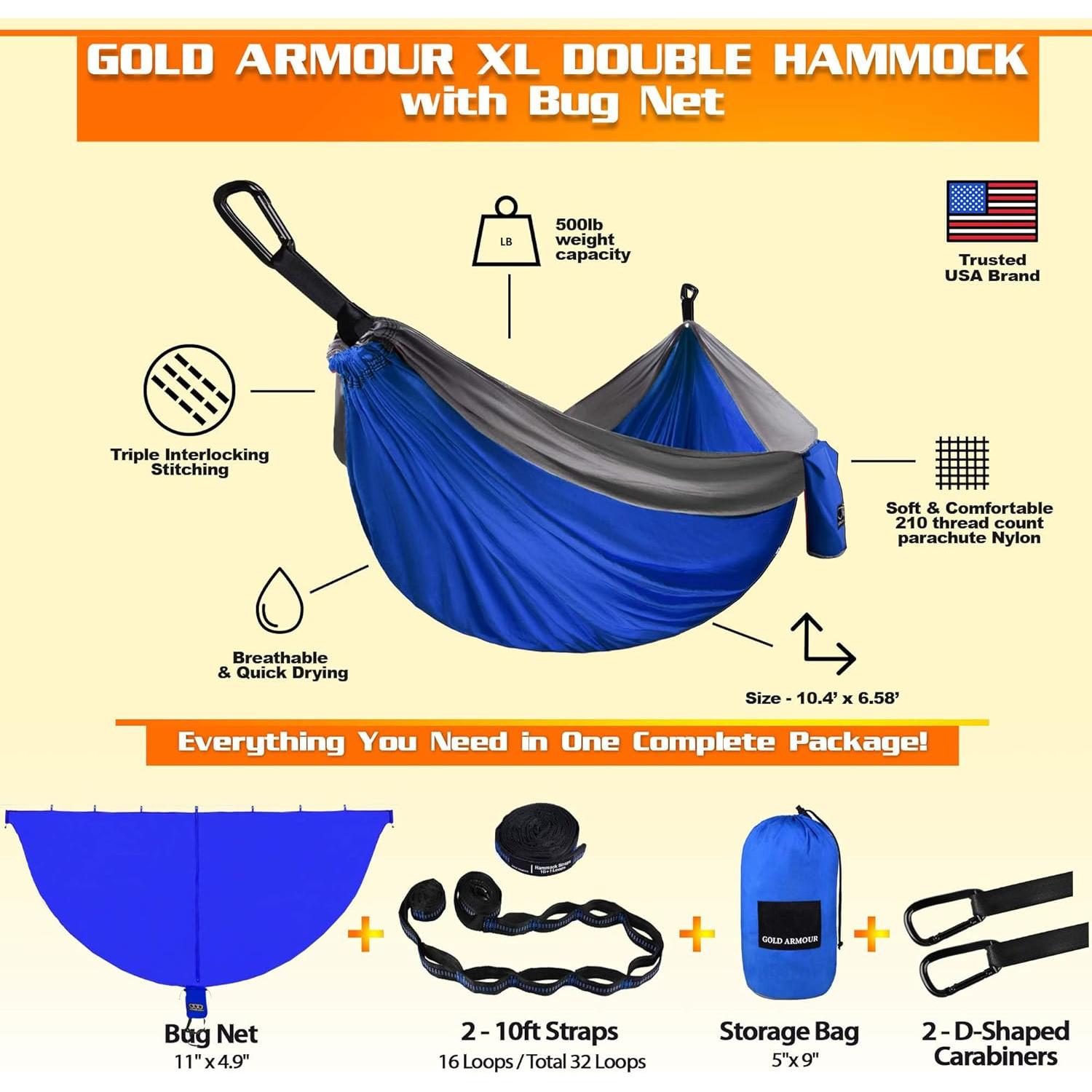 Hamaca Doble XL Gold Armour con Red Antimosquitos 3,18m