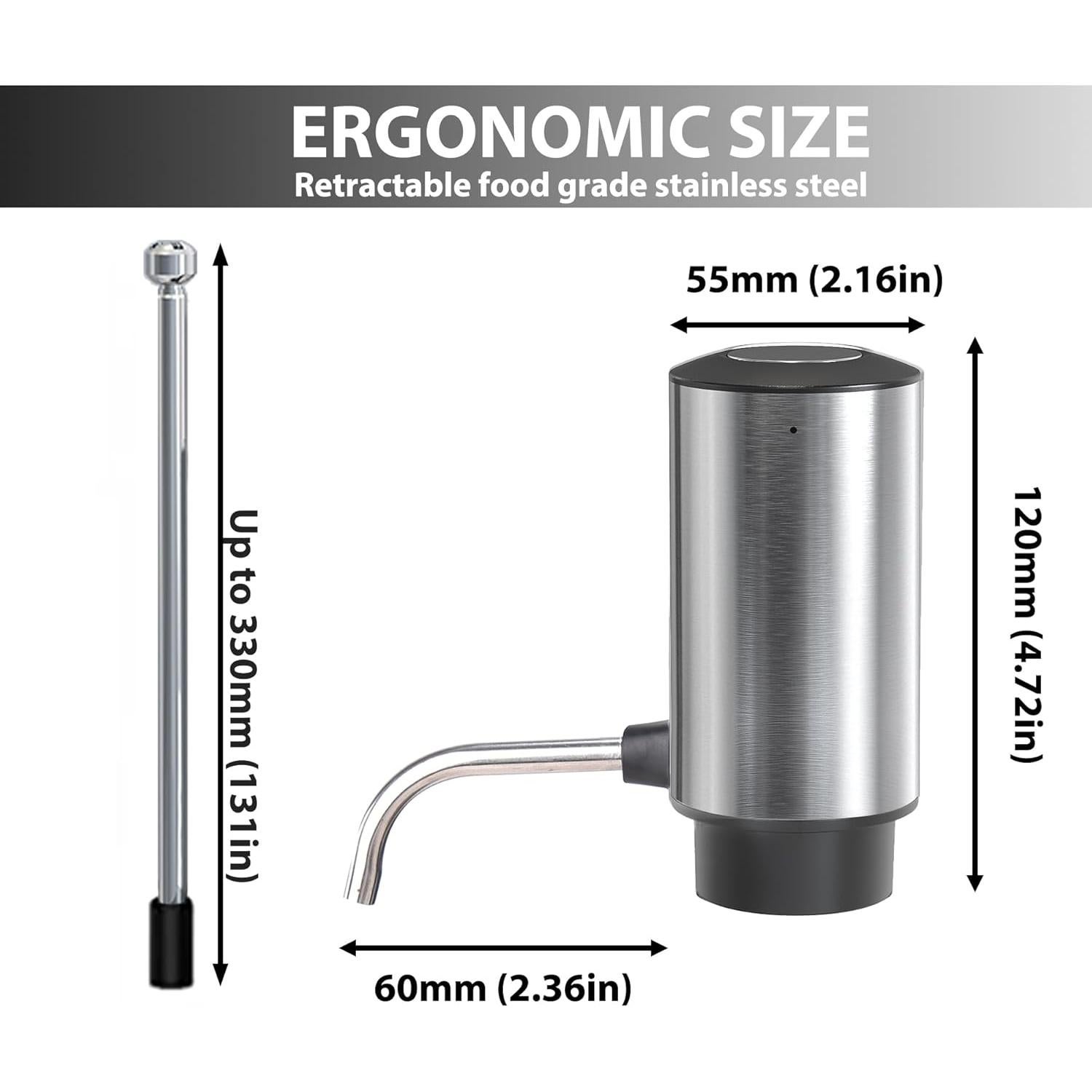 JOQINEER Electric Wine Aerator Pourer Decanter Type C Rechargeable Automatic Wine Dispenser with Retractable Tube Stand Base for One-Touch Instant Oxidation for Wine Lovers