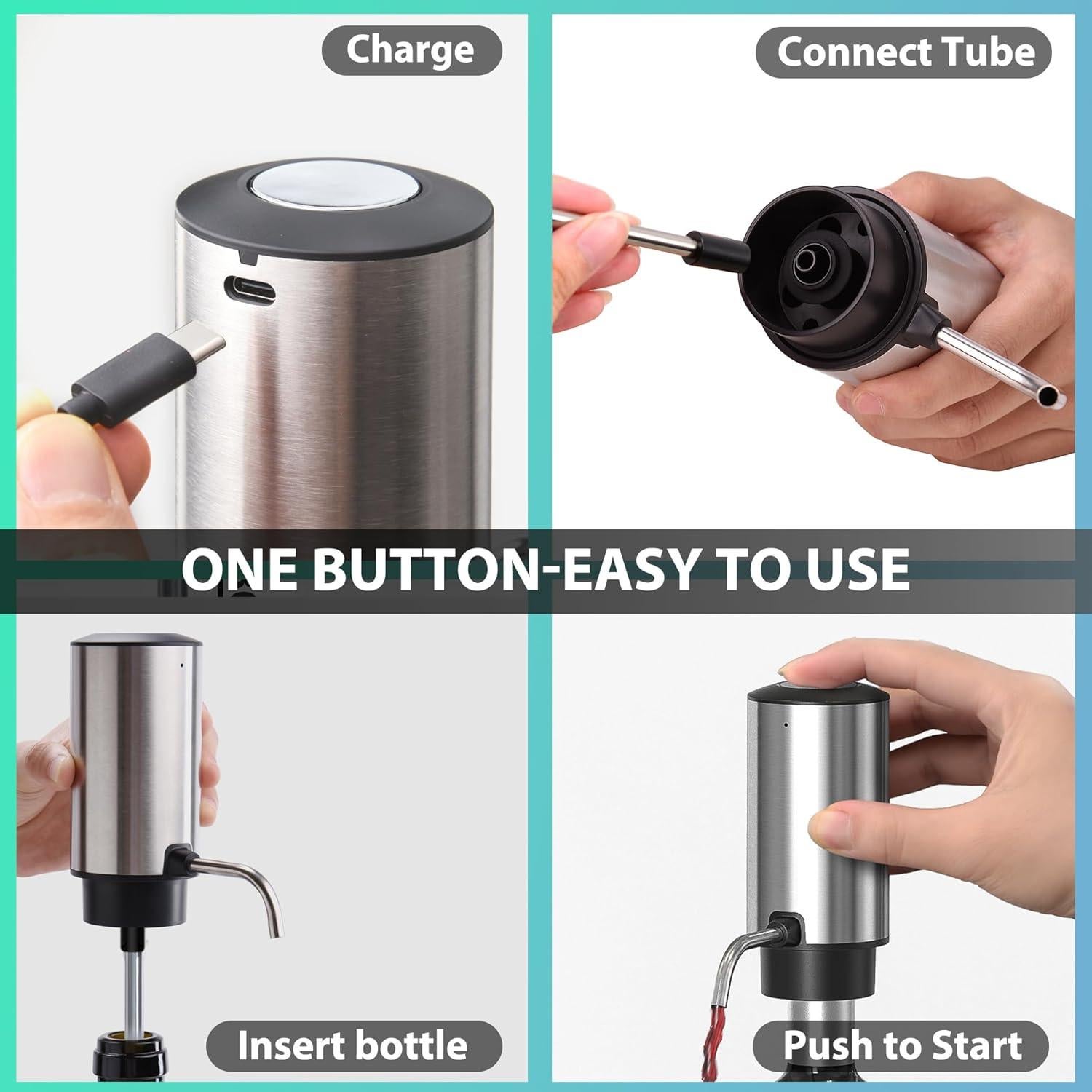 JOQINEER Electric Wine Aerator Pourer Decanter Type C Rechargeable Automatic Wine Dispenser with Retractable Tube Stand Base for One-Touch Instant Oxidation for Wine Lovers