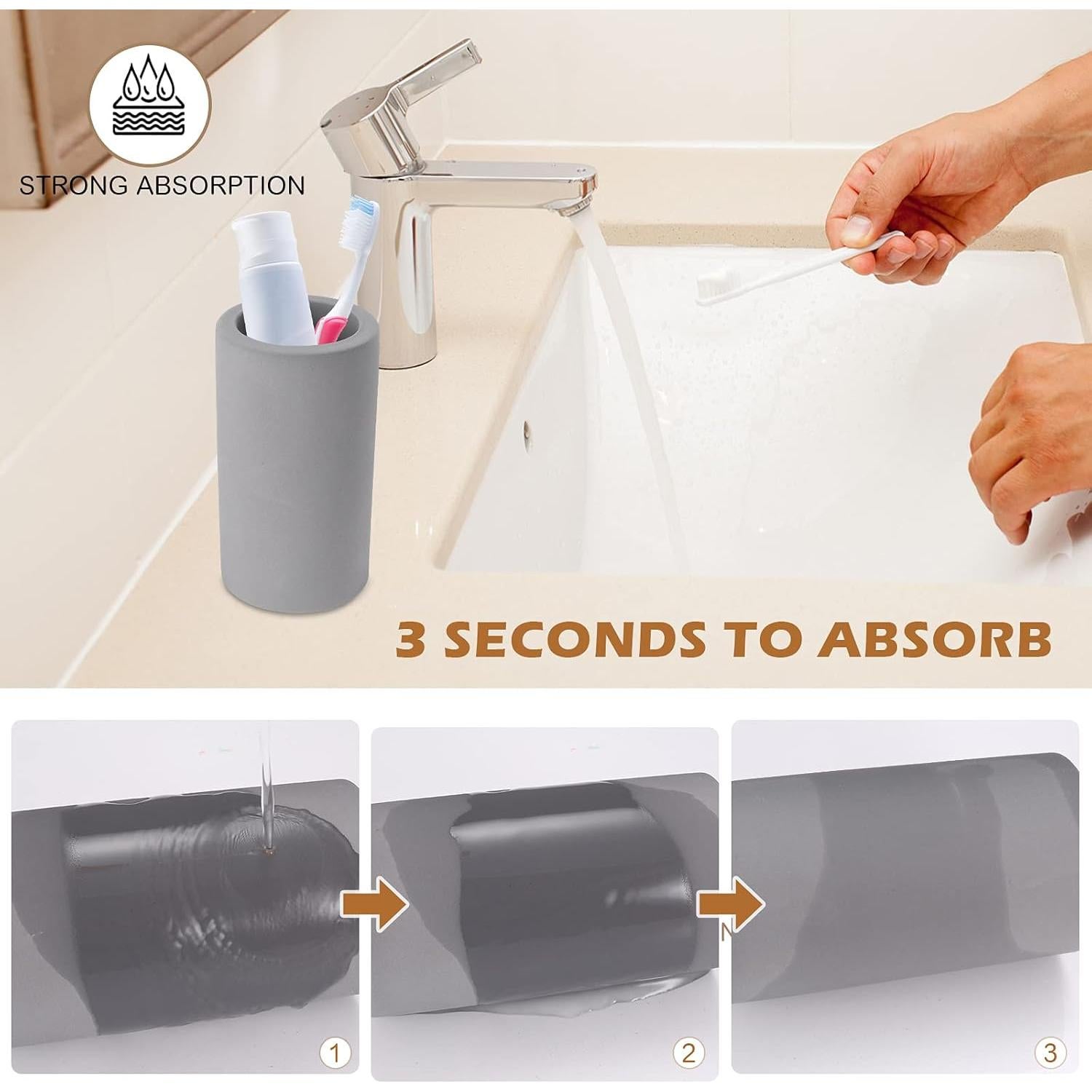 Soporte para Cepillos de Dientes BOJDOPIE Diatomita Gris 6x6x11cm