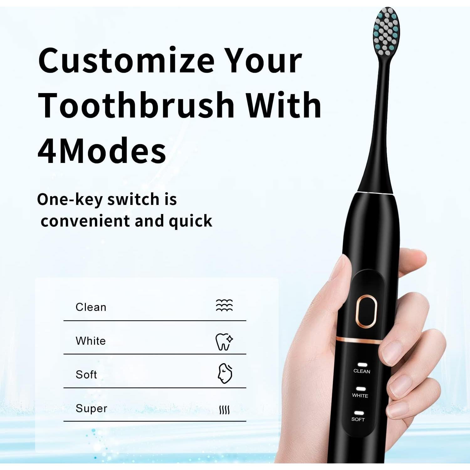 Electric Toothbrush Set, Comes with 8 Brush Heads & Travel Case,4 Modes with 2 Minutes Built in Smart Timer, One Charge for 60 Days, 42000 VPM Motor (Black)