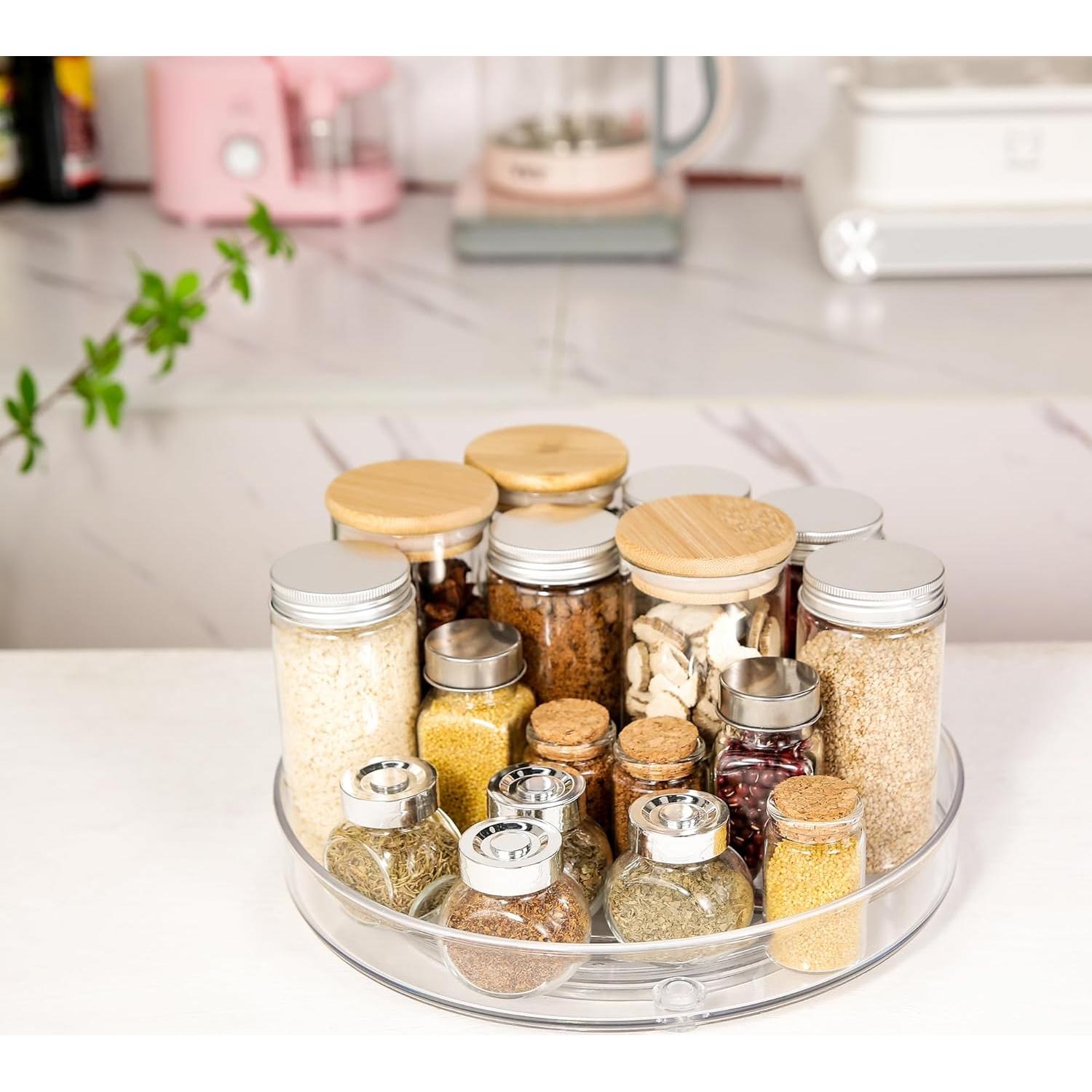 2 Pack Lazy Susan 9.25" Inch Turntable Organizer Pantry Organization and Storage Container Bins Spice Rack Cabinet Rotating Condiment for Pantry Kitchen Vanity Bathroom Jewelry Holder Clear