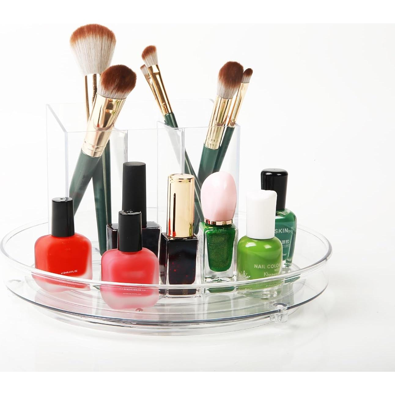 2 Pack Lazy Susan 9.25" Inch Turntable Organizer Pantry Organization and Storage Container Bins Spice Rack Cabinet Rotating Condiment for Pantry Kitchen Vanity Bathroom Jewelry Holder Clear