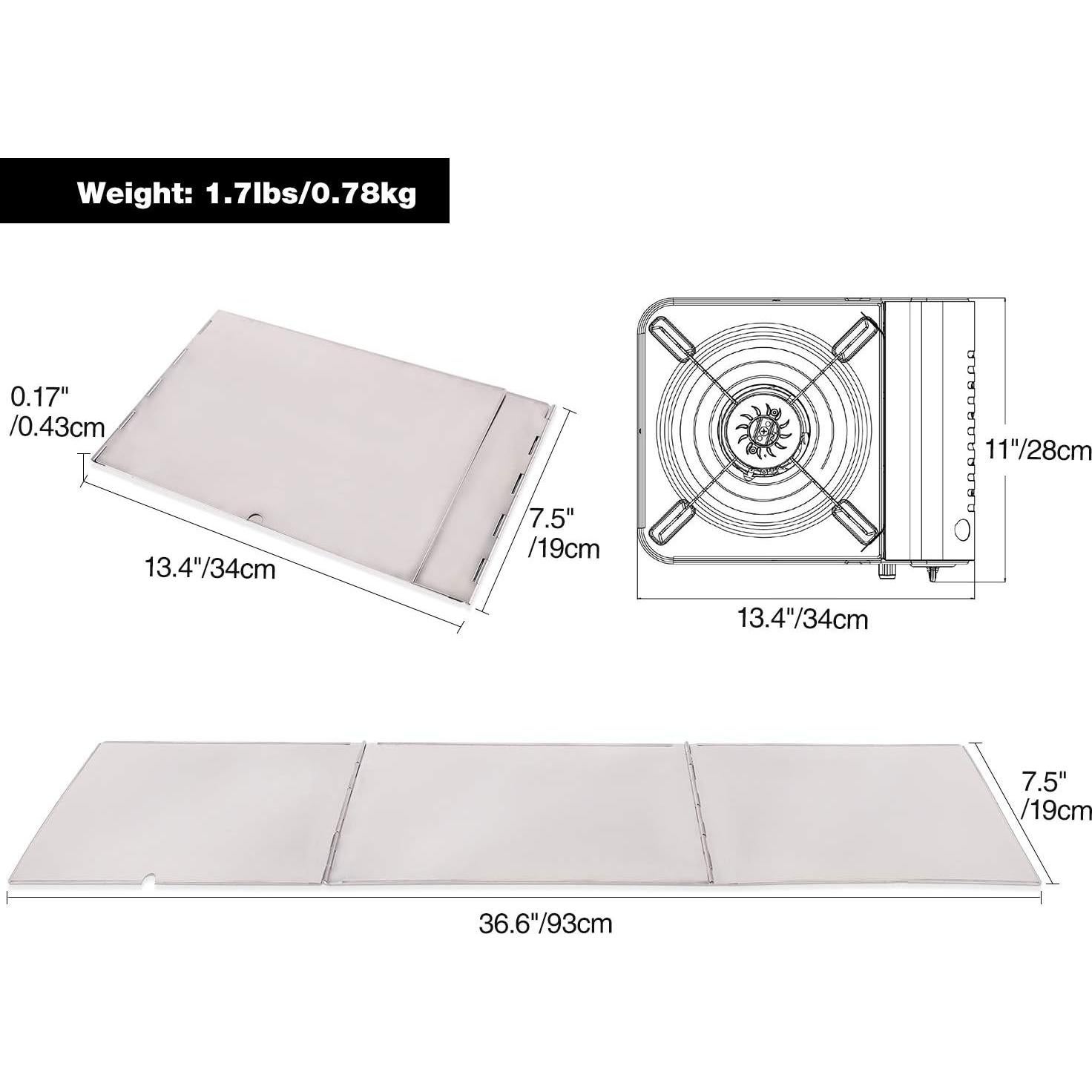 Pantalla de Viento REDCAMP Plegable Acero Inoxidable 93x19 cm