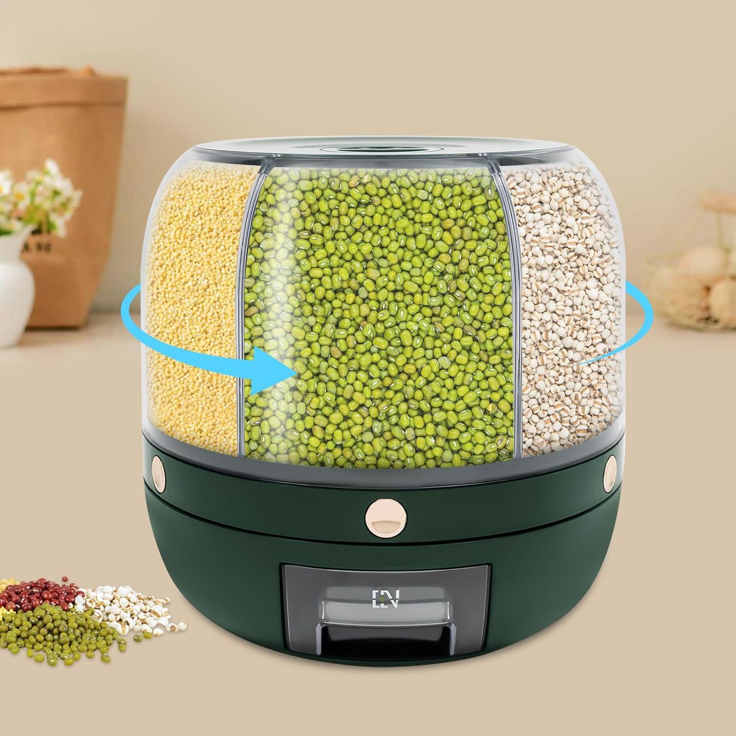 Dispensador de Granos TTOUOI 6 Compartimentos 5.9kg Verde Oscuro