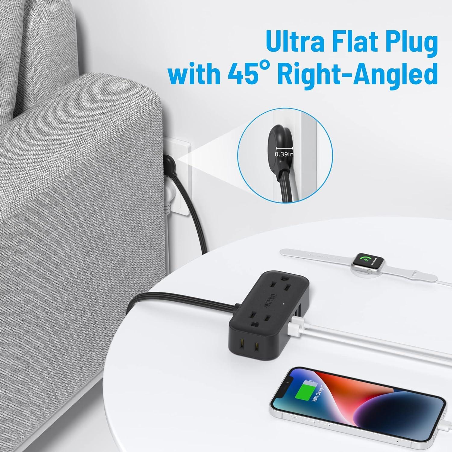 Regleta de Viaje TROND 5 Pies con 4 Enchufes y 4 USB