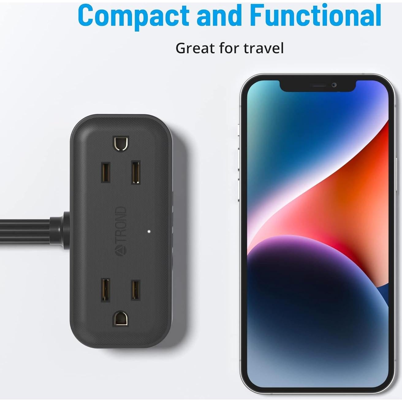 Regleta de Viaje TROND 5 Pies con 4 Enchufes y 4 USB