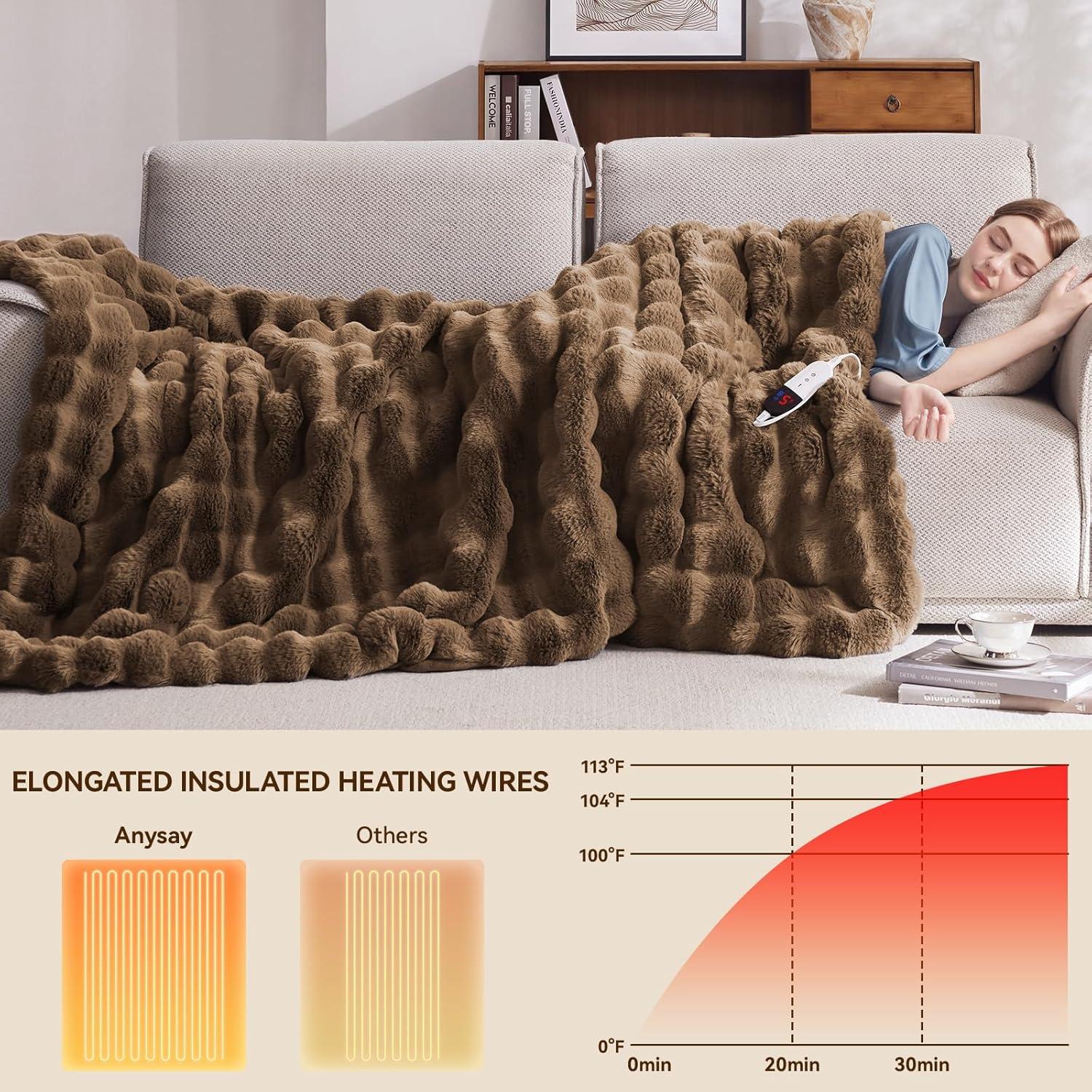 Manta Eléctrica Anysay 127x152 cm 6 Niveles Calor Marrón
