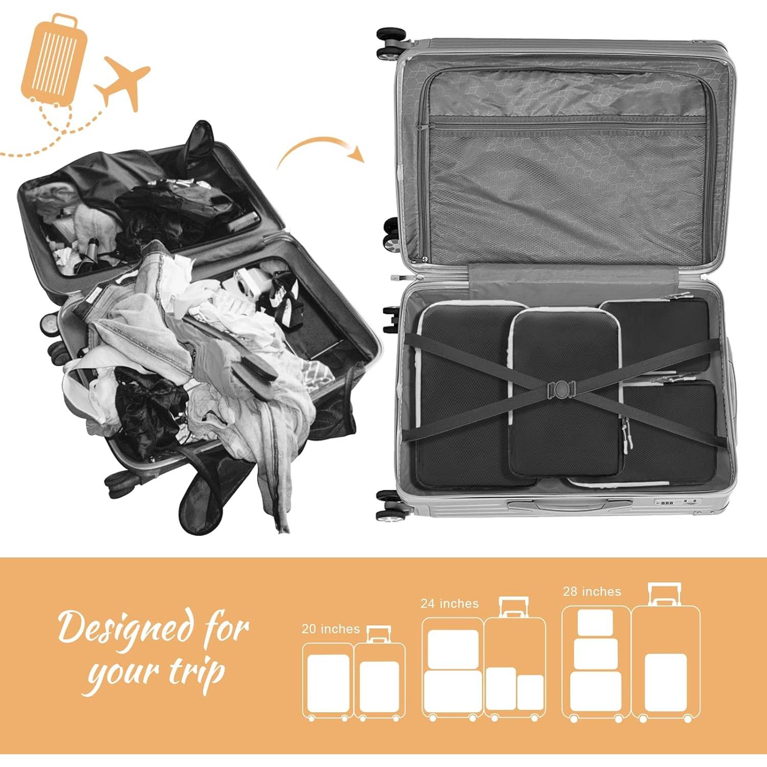 Cubos de Compresión para Equipaje WOOMADA 4 Set Negro