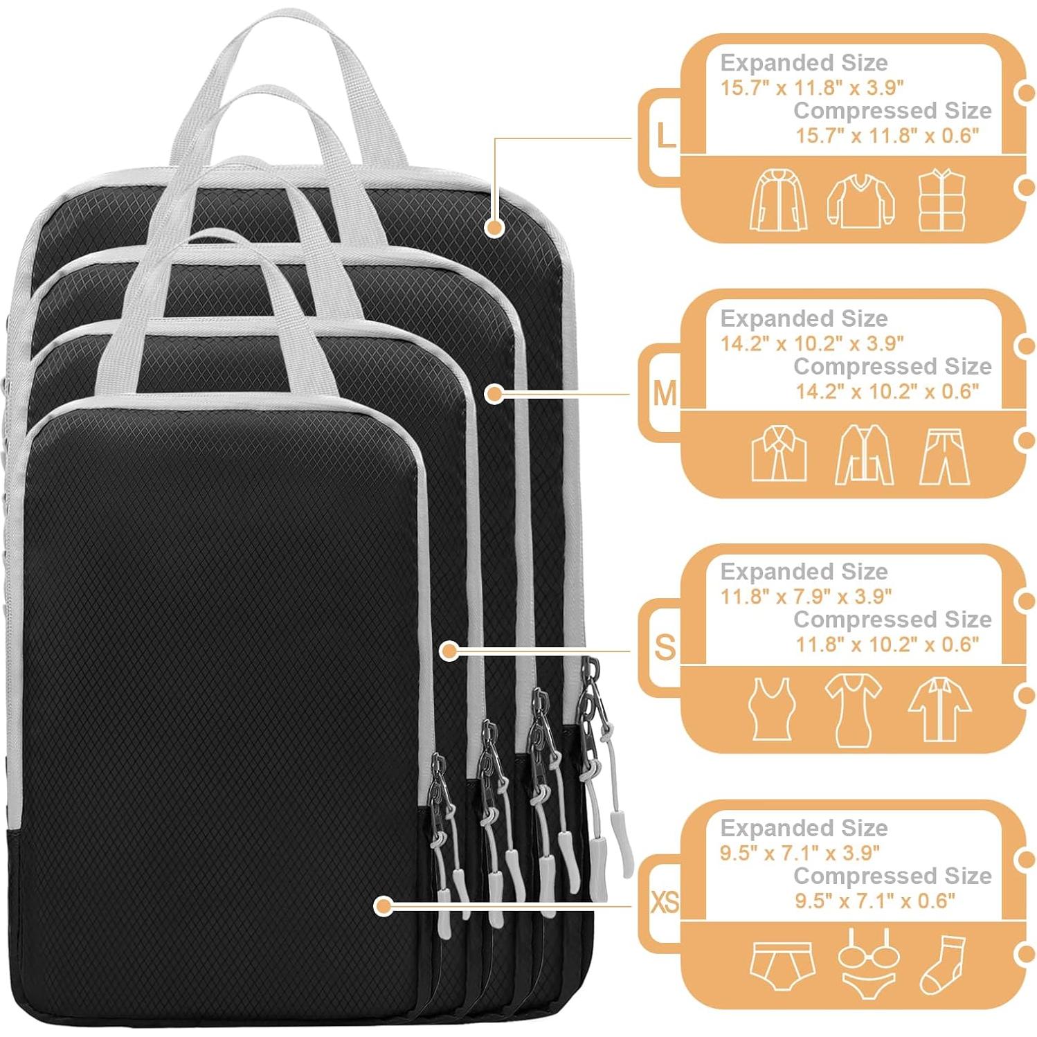 Cubos de Compresión para Equipaje WOOMADA 4 Set Negro