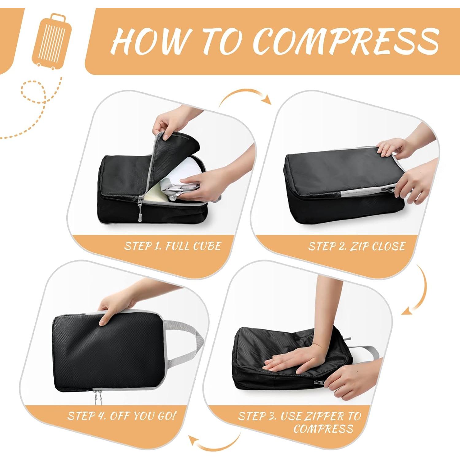 Cubos de Compresión para Equipaje WOOMADA 4 Set Negro