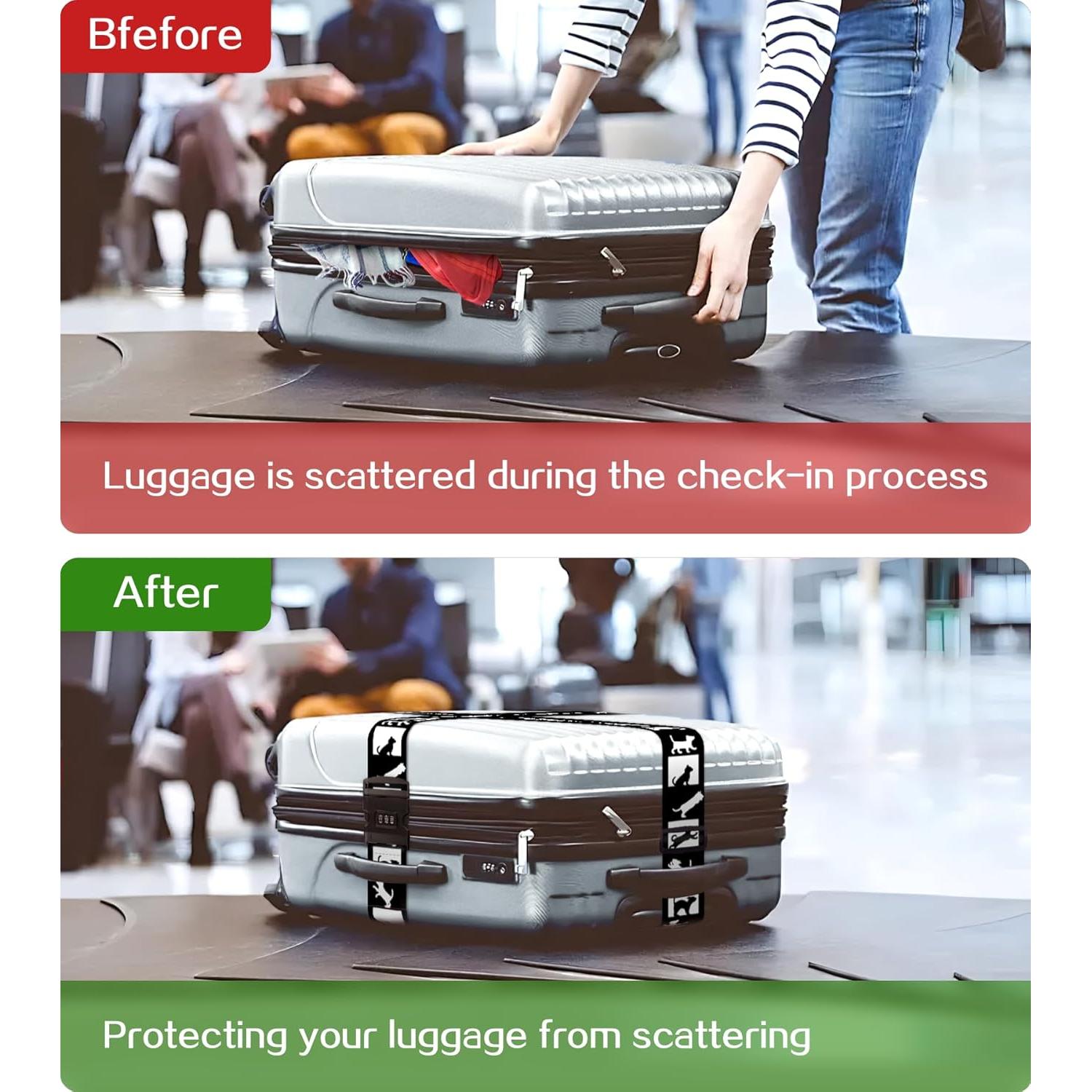 Correa de Equipaje Stanoha Ajustable con Hebilla y Diseño Gato Negro