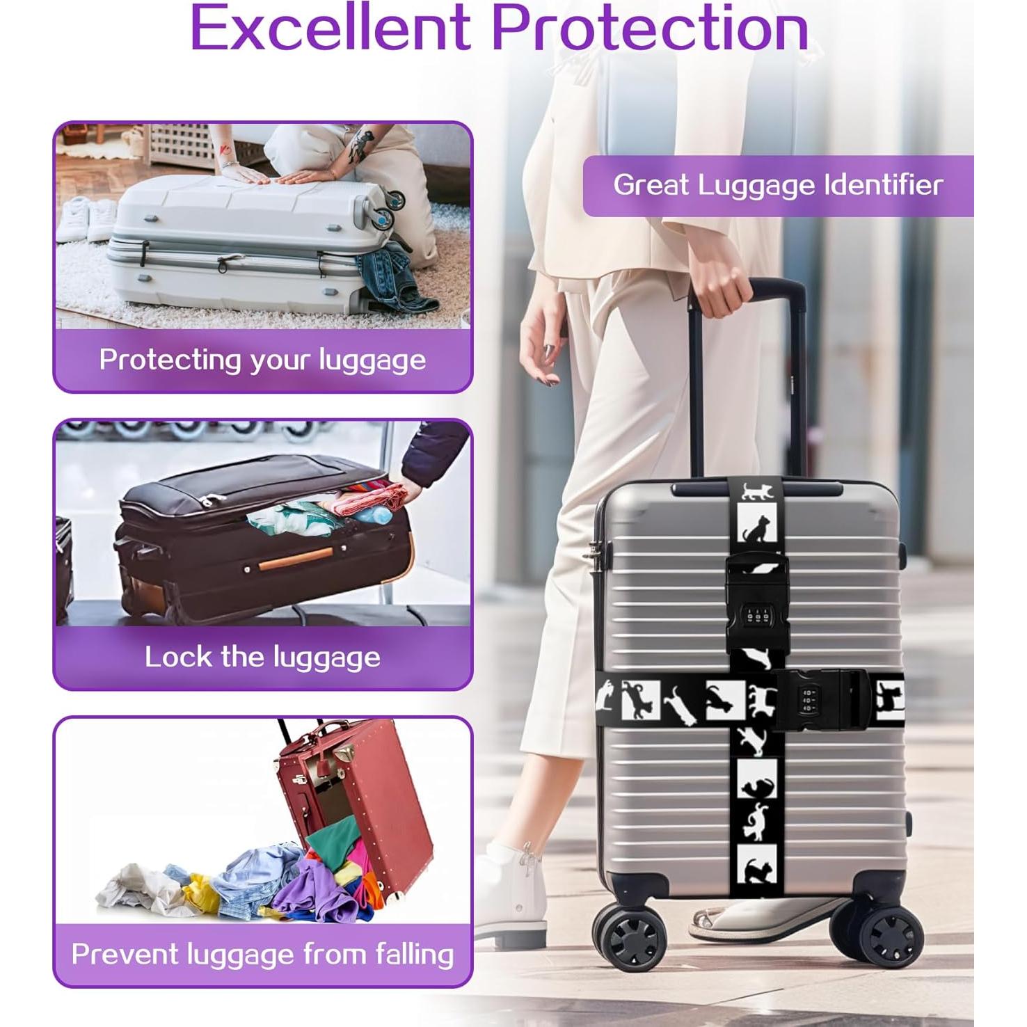 Correa de Equipaje Stanoha Ajustable con Hebilla y Diseño Gato Negro