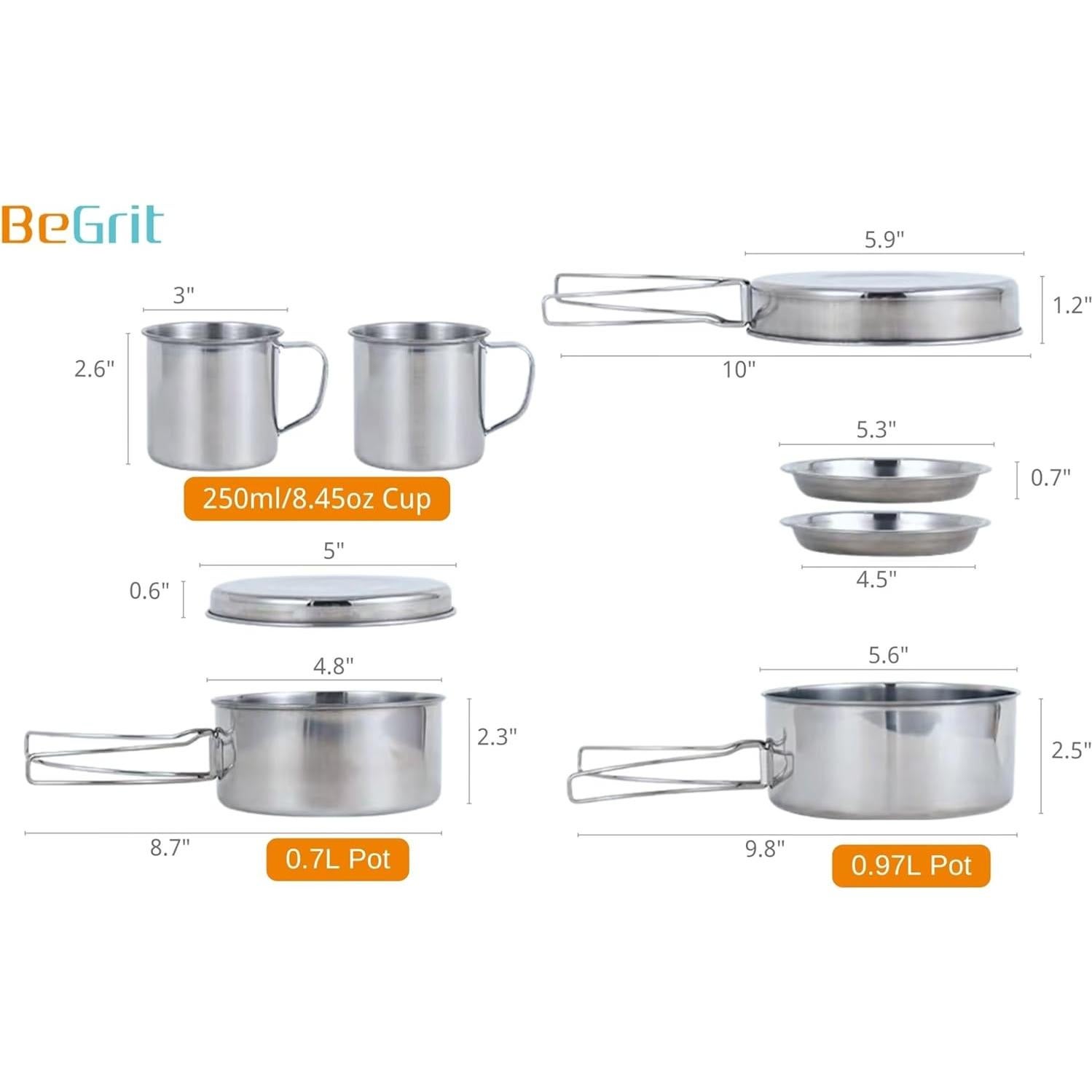 Juego de Utensilios de Cocina BeGrit 8 Piezas Camping