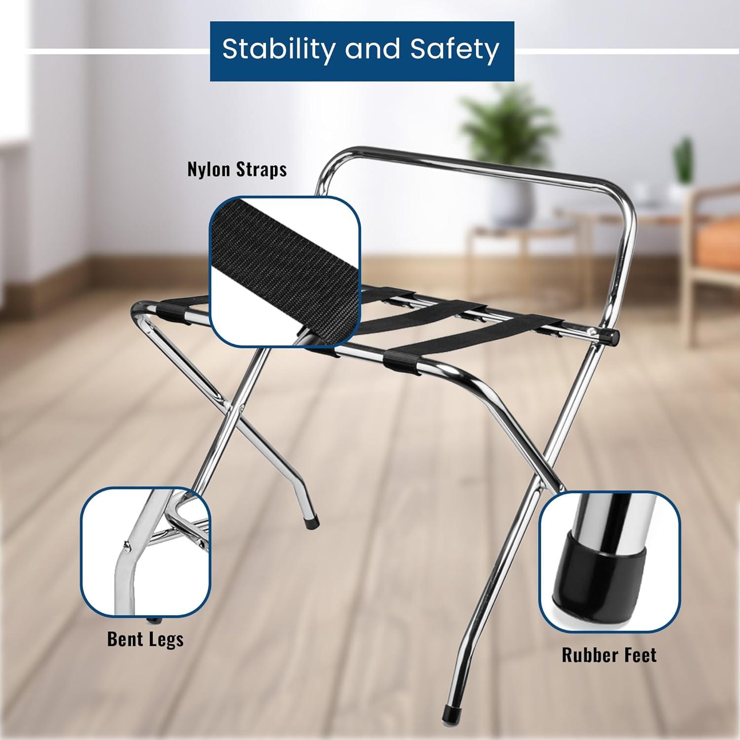 Estante para Equipaje USTECH 1 Nivel Respaldo Alto Cromo 50x56x40cm