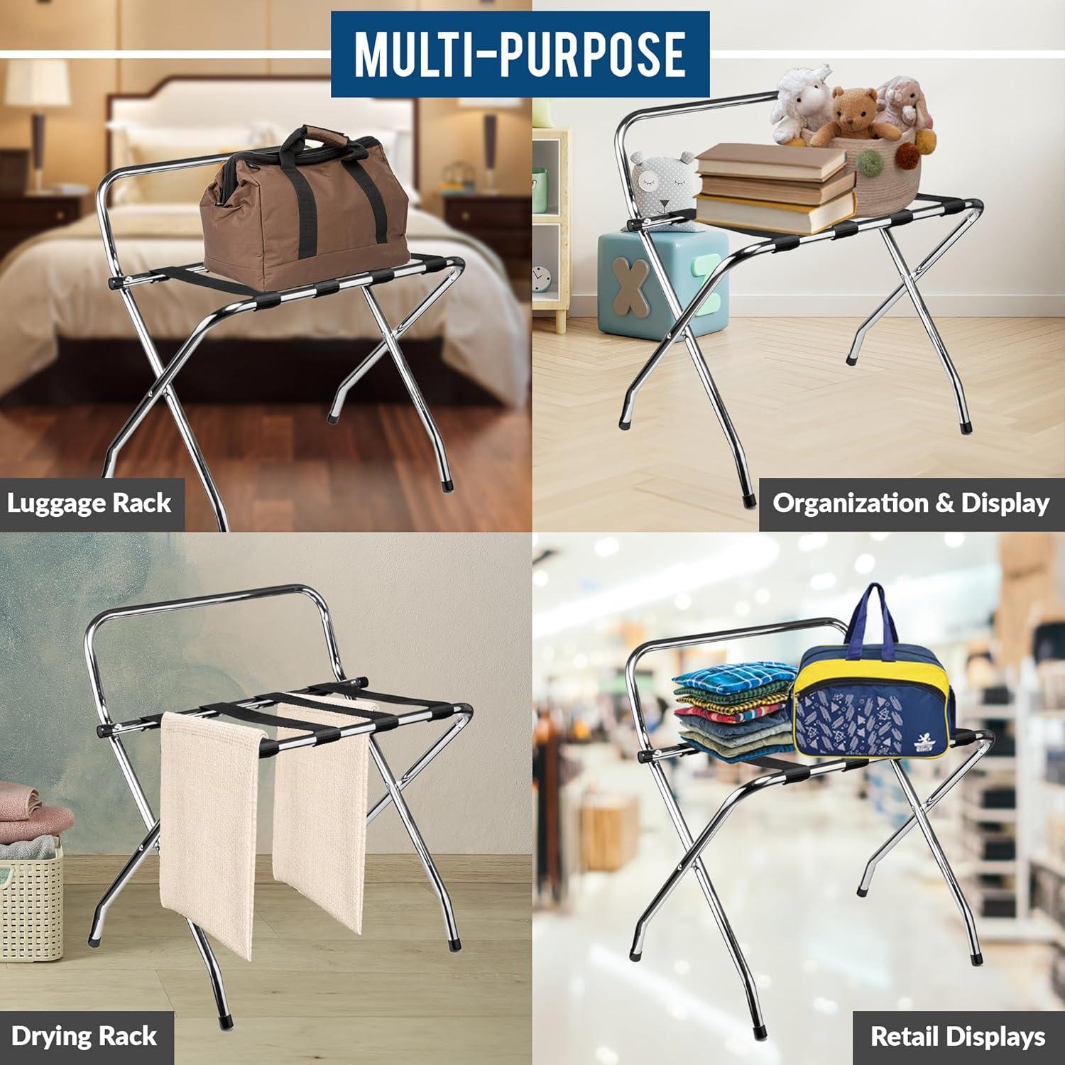 Estante para Equipaje USTECH 1 Nivel Respaldo Alto Cromo 50x56x40cm