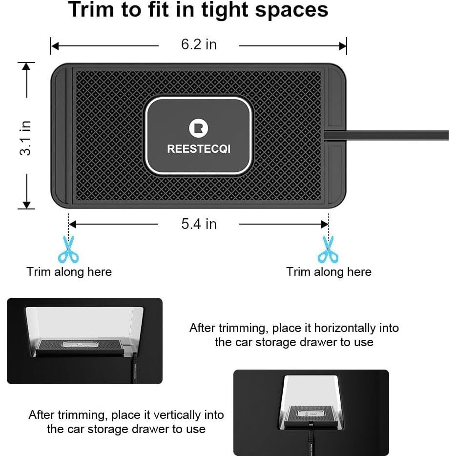 Wireless Charging Pad for Car, REESTECQI 15W Wireless Car Charger Pad Type C Charging Mat Non Slip [PD 40W Car Charger Incl] for Airpods iPhone 16/15/14/13, Samsung S24/S23/S22 (1 Meter Cable)