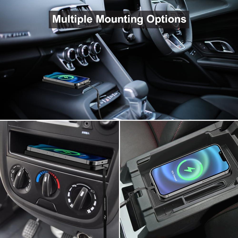 Wireless Charging Pad for Car, REESTECQI 15W Wireless Car Charger Pad Type C Charging Mat Non Slip [PD 40W Car Charger Incl] for Airpods iPhone 16/15/14/13, Samsung S24/S23/S22 (1 Meter Cable)