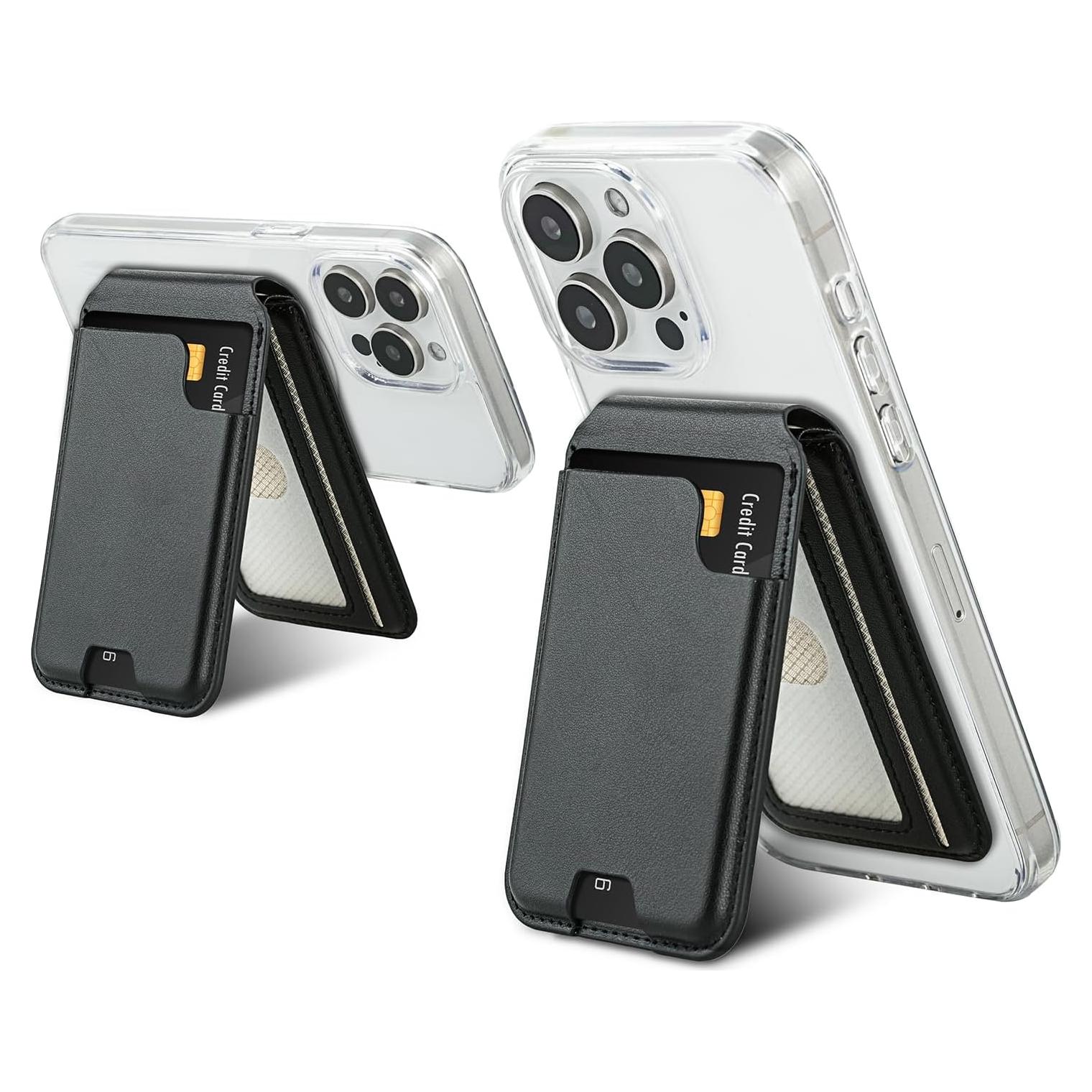 isee Magnetic Card Holder Wallet with MagSafe, Adjustable Stand for iPhone 16/15/14/13/12 Series Holds 5 Cards (Black)