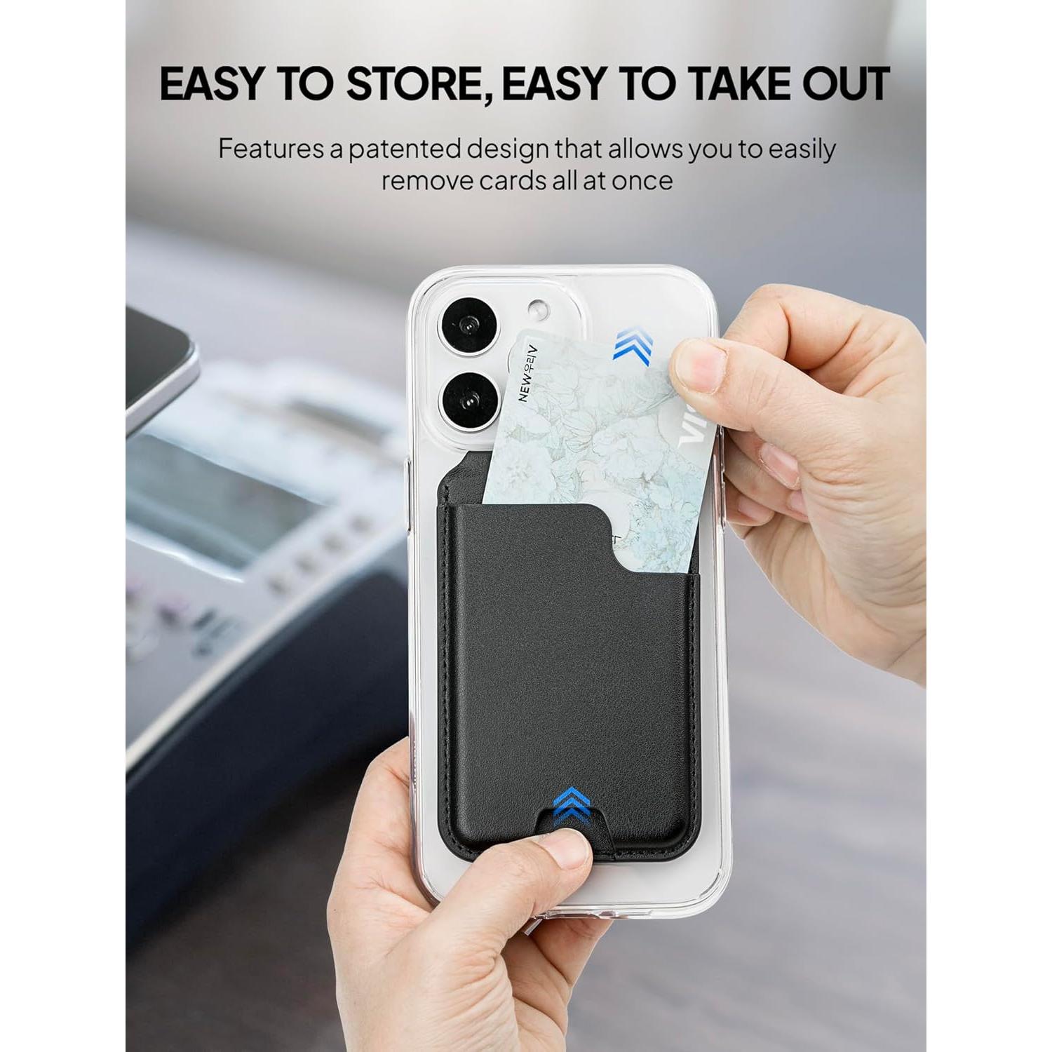 isee Magnetic Card Holder Wallet with MagSafe, Adjustable Stand for iPhone 16/15/14/13/12 Series Holds 5 Cards (Black)