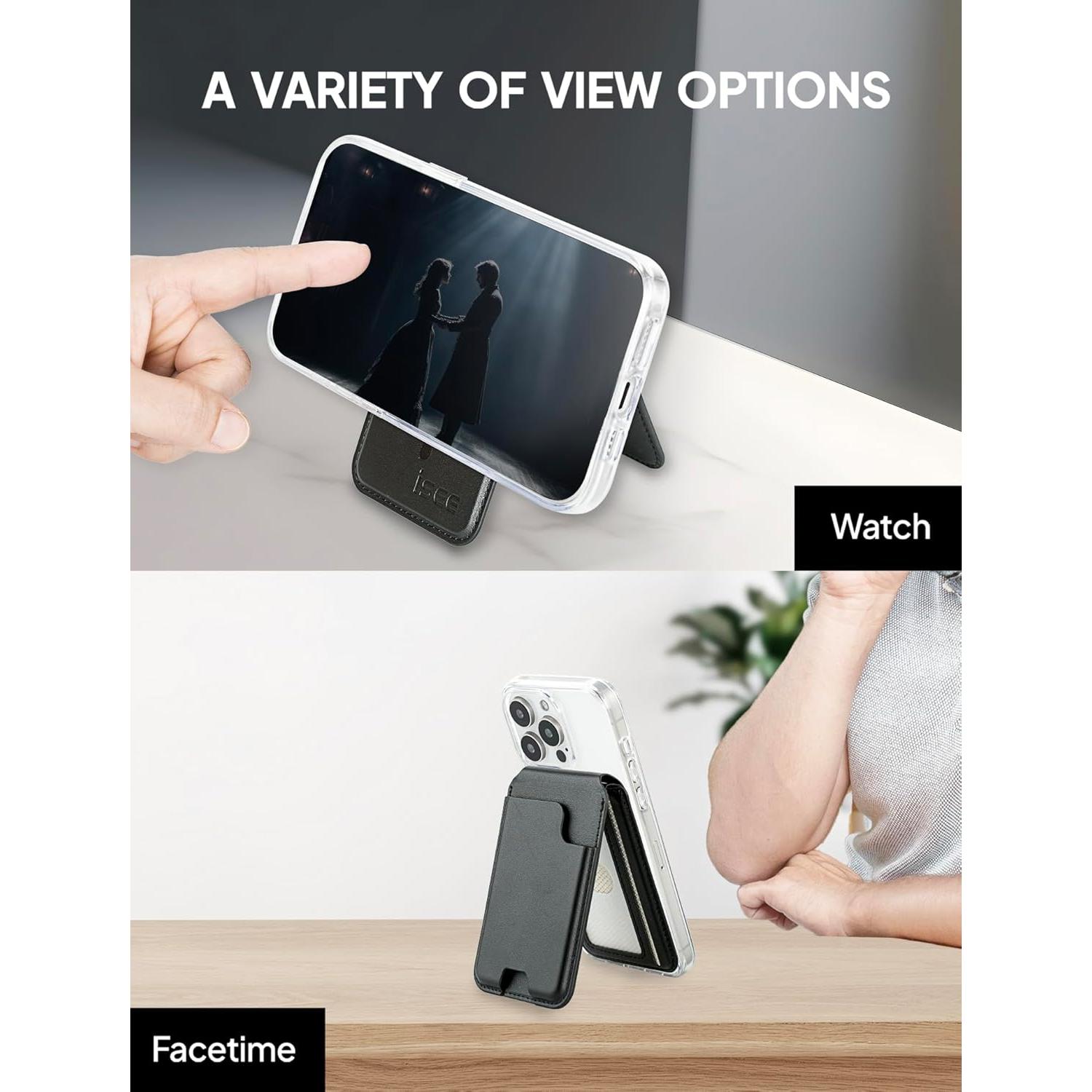 isee Magnetic Card Holder Wallet with MagSafe, Adjustable Stand for iPhone 16/15/14/13/12 Series Holds 5 Cards (Black)