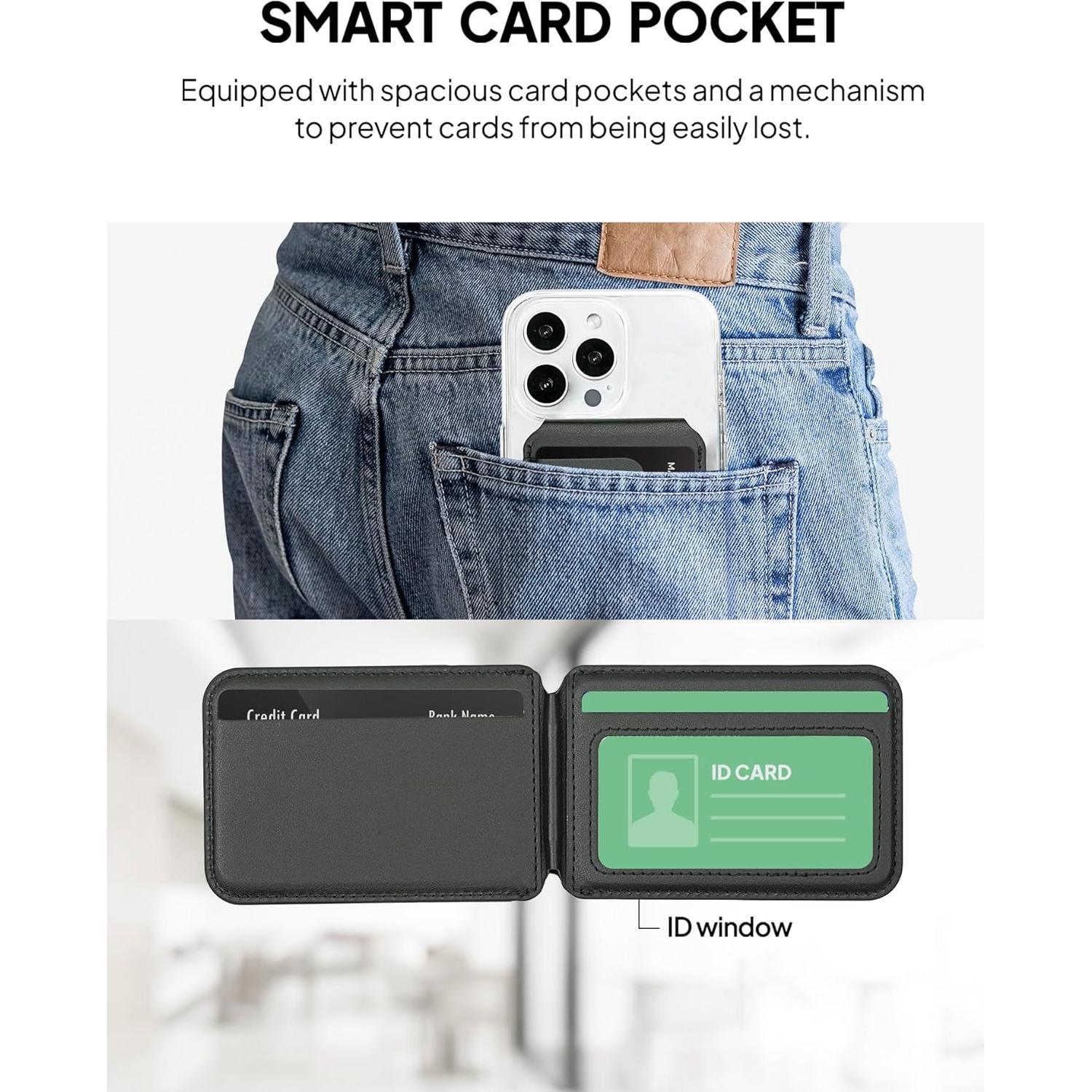 isee Magnetic Card Holder Wallet with MagSafe, Adjustable Stand for iPhone 16/15/14/13/12 Series Holds 5 Cards (Black)