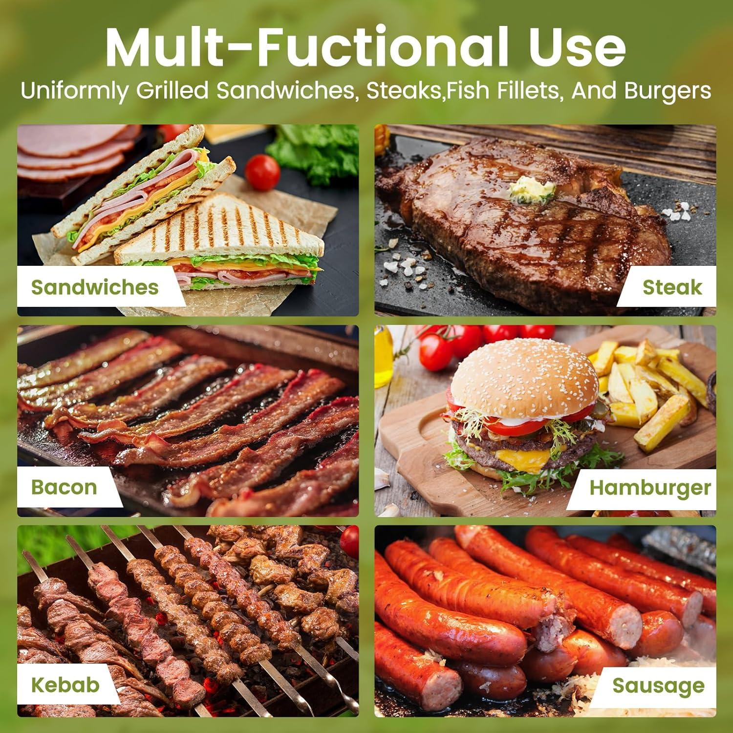 Burger Press, 8.3”X4.3” Rectangle Heavy-Duty Cast Iron Smash Burger Press Griddle Accessories with Heat Resistant Wood Handle for Blackstone Griddle, Ideal for Panini, Steak & Sandwiches