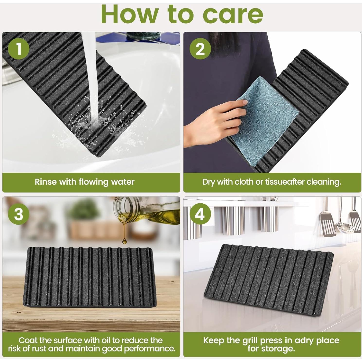 Burger Press, 8.3”X4.3” Rectangle Heavy-Duty Cast Iron Smash Burger Press Griddle Accessories with Heat Resistant Wood Handle for Blackstone Griddle, Ideal for Panini, Steak & Sandwiches