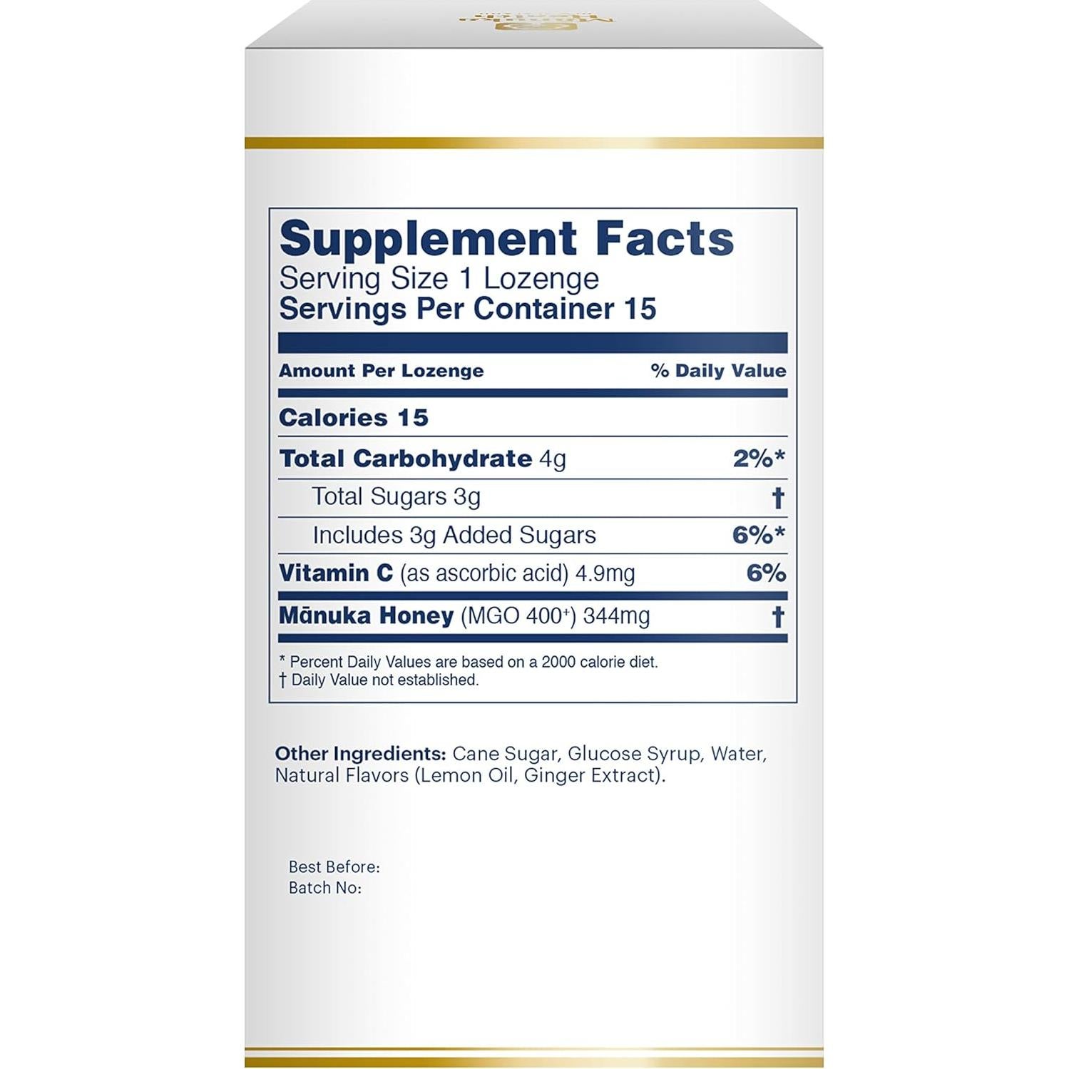 Lozenges de Miel de Manuka Health - 15 Unidades Limón y Jengibre