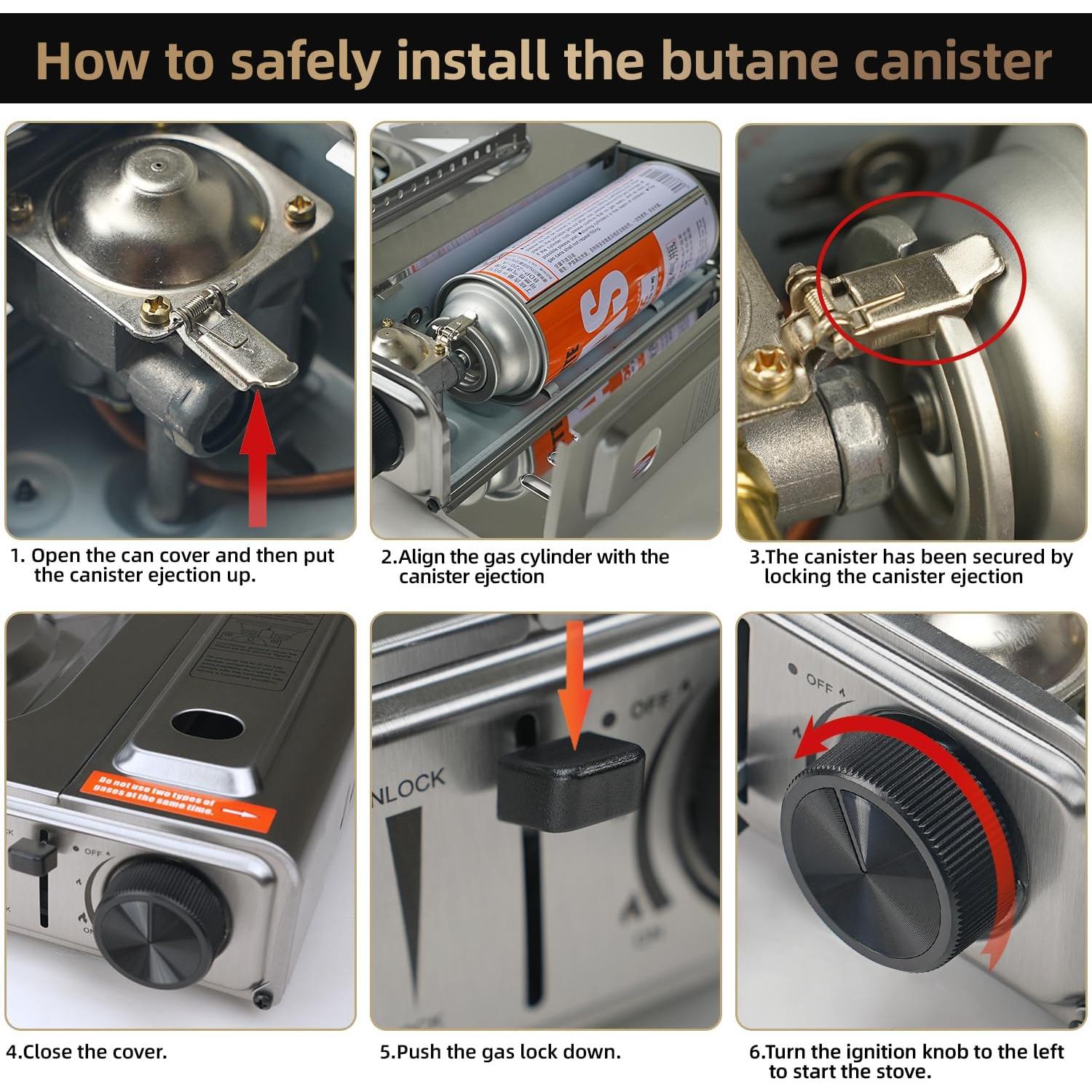 Estufa de Camping GasBRUH 1 Quemador Acero Inoxidable 10000 BTU