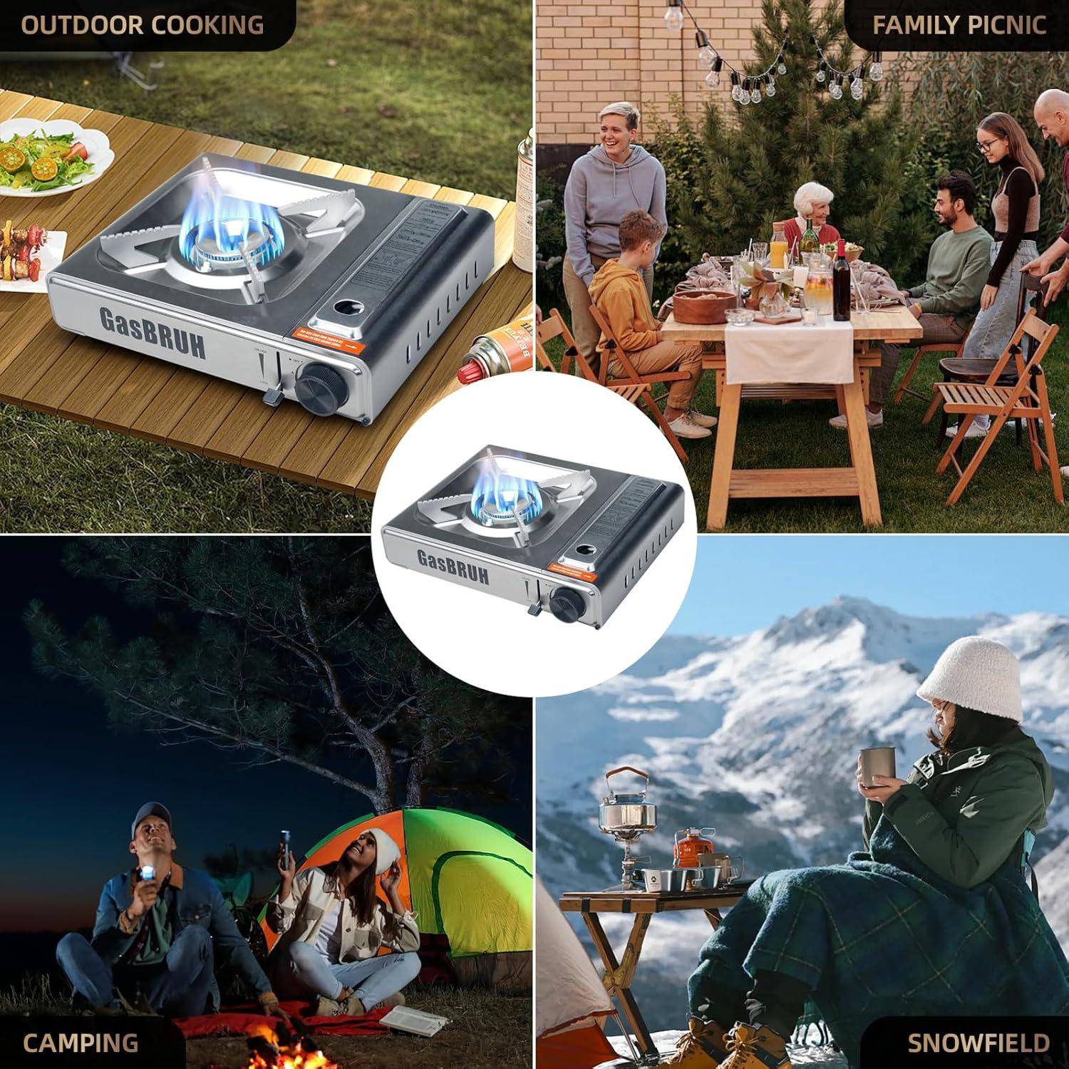 Estufa de Camping GasBRUH 1 Quemador Acero Inoxidable 10000 BTU