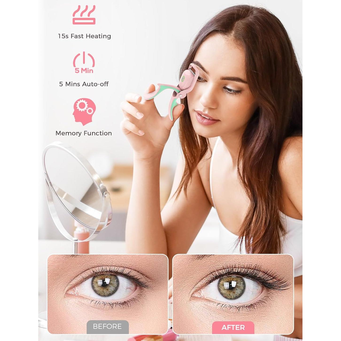 Rizador de Pestañas Eléctrico SMILING SHARK EZ-01 Rosa 3 Niveles