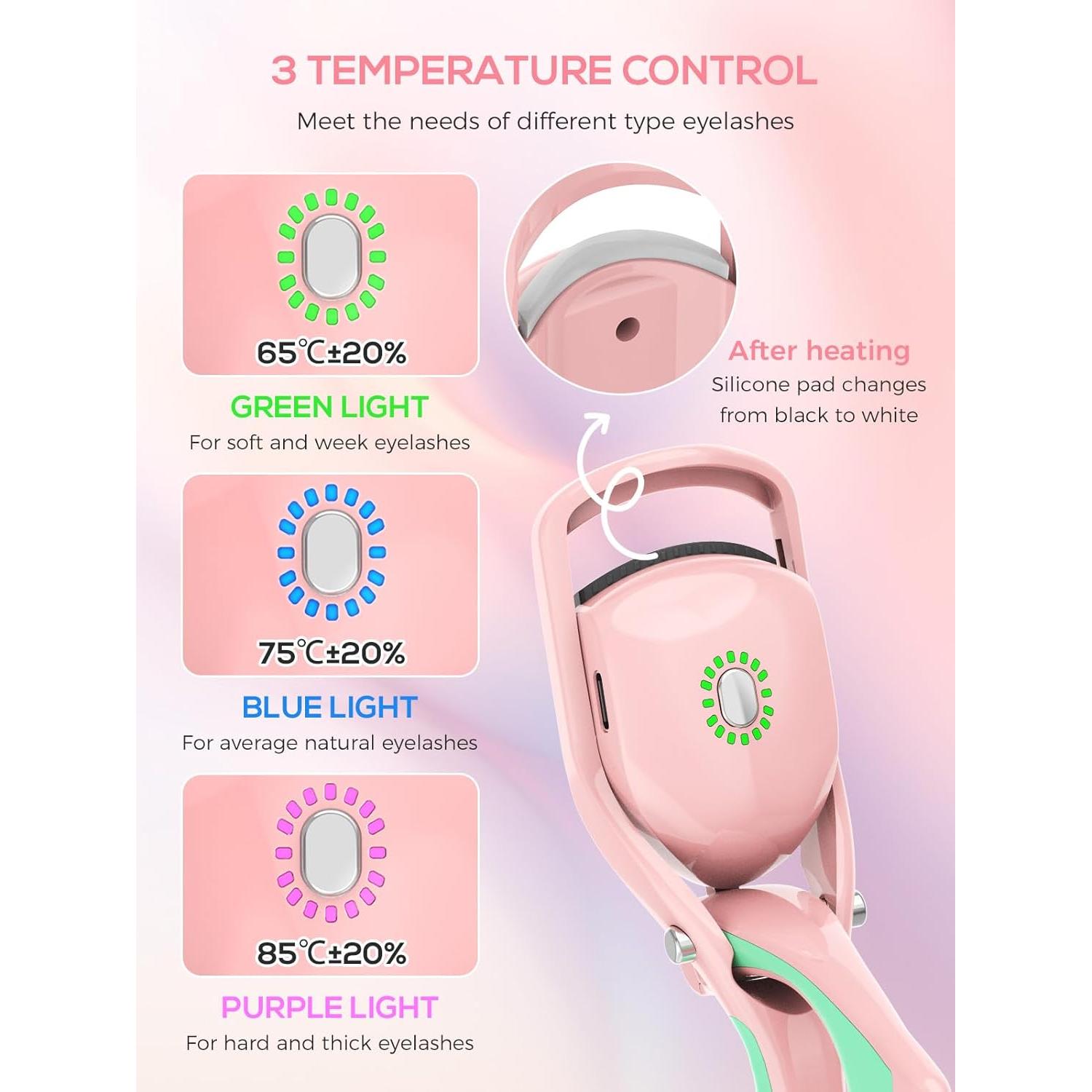 Rizador de Pestañas Eléctrico SMILING SHARK EZ-01 Rosa 3 Niveles