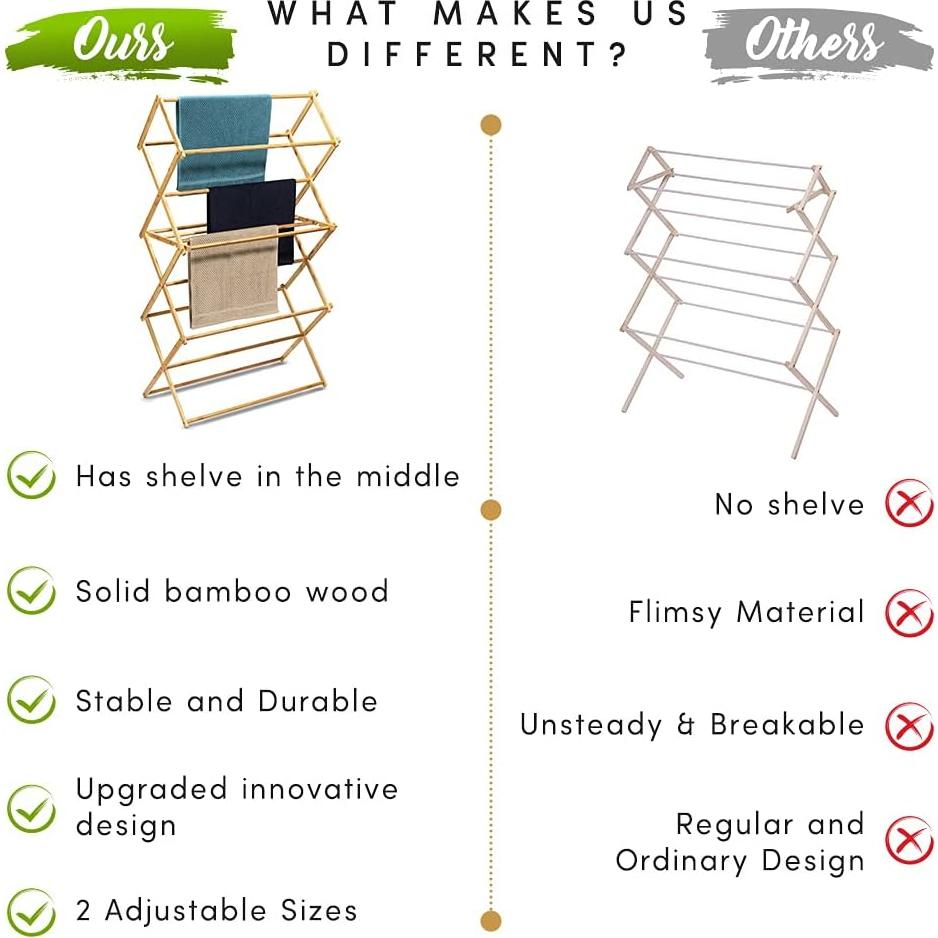 Estante de Secado de Ropa Bartnelli BDR-552 de Bambú Plegable