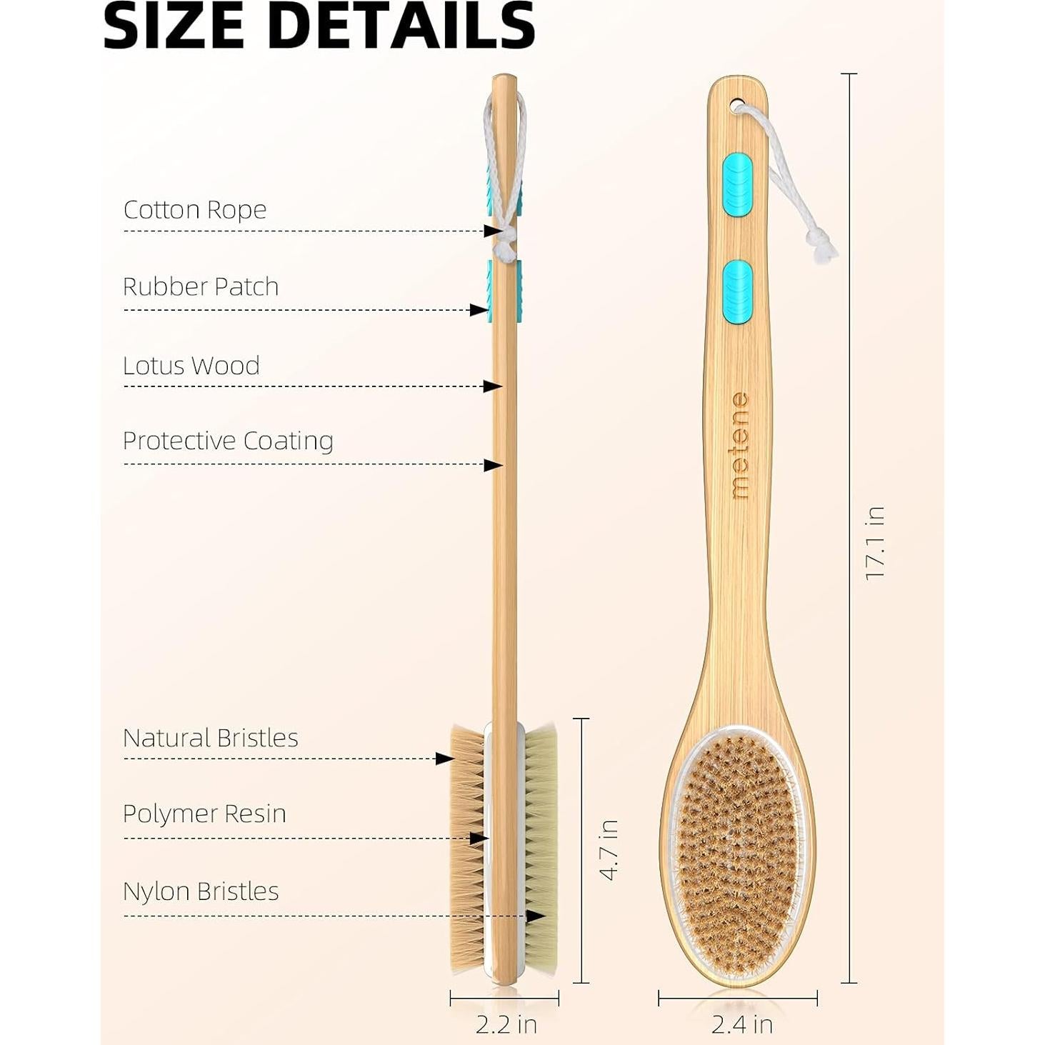 Cepillo de Ducha Metene con Mango Largo y Cerdas Suaves