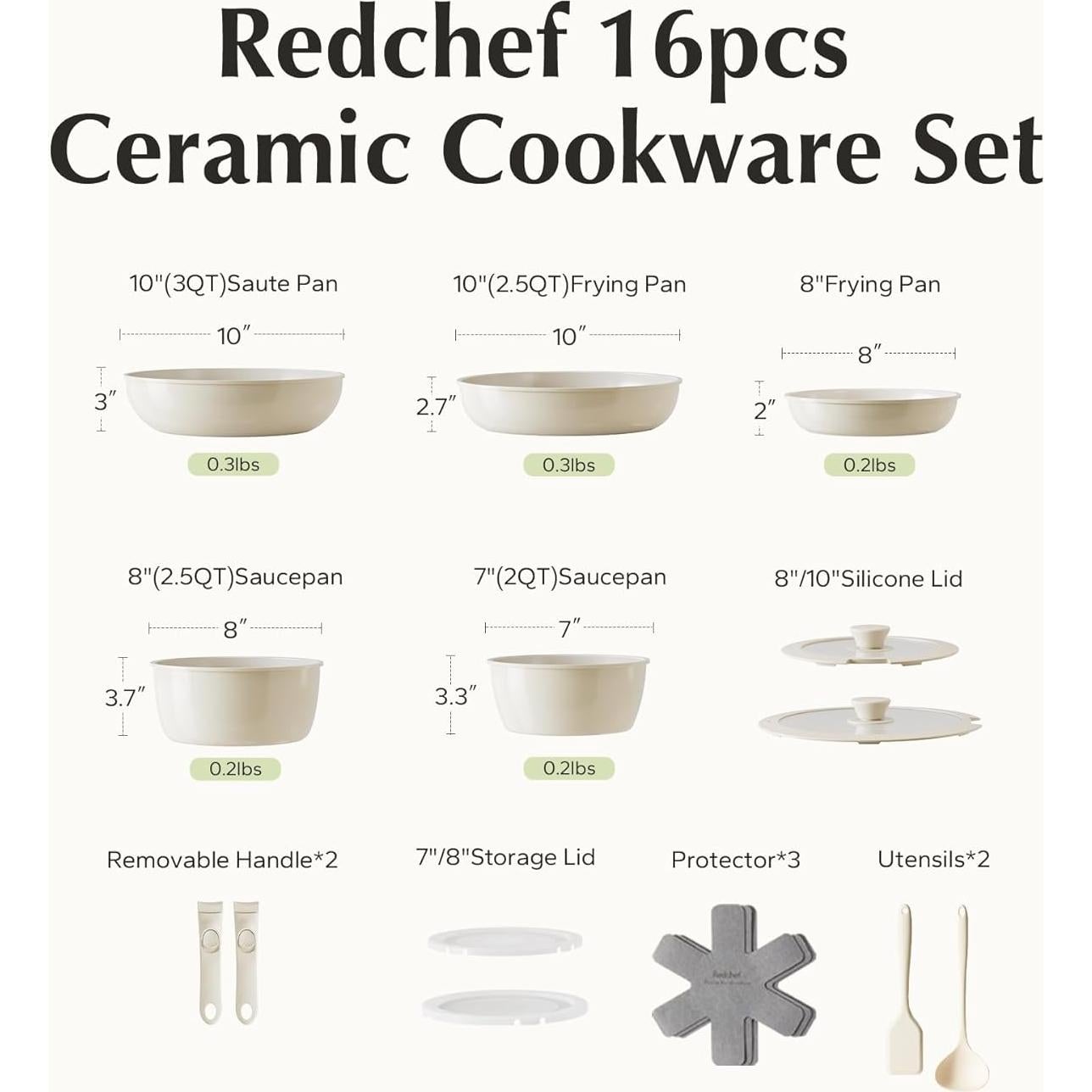 Juego de Ollas y Sartenes Cerámicas Redchef 16 Piezas Beige