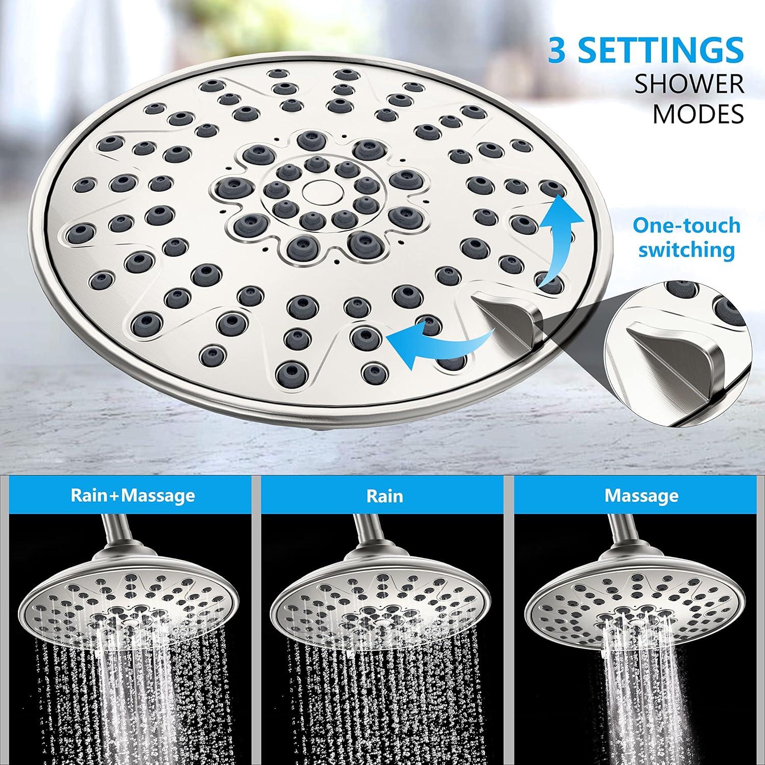 EMBATHER Shower Faucets Sets Complete, with 3 Setting High Pressure Shower Head Combo, Bathroom Wall Mounted Rainfall Shower System Fixtures with 8-Mode Handheld Spray, Brushed Nickel