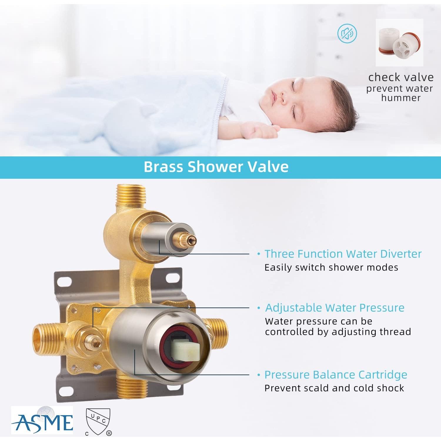 EMBATHER Shower Faucets Sets Complete, with 3 Setting High Pressure Shower Head Combo, Bathroom Wall Mounted Rainfall Shower System Fixtures with 8-Mode Handheld Spray, Brushed Nickel