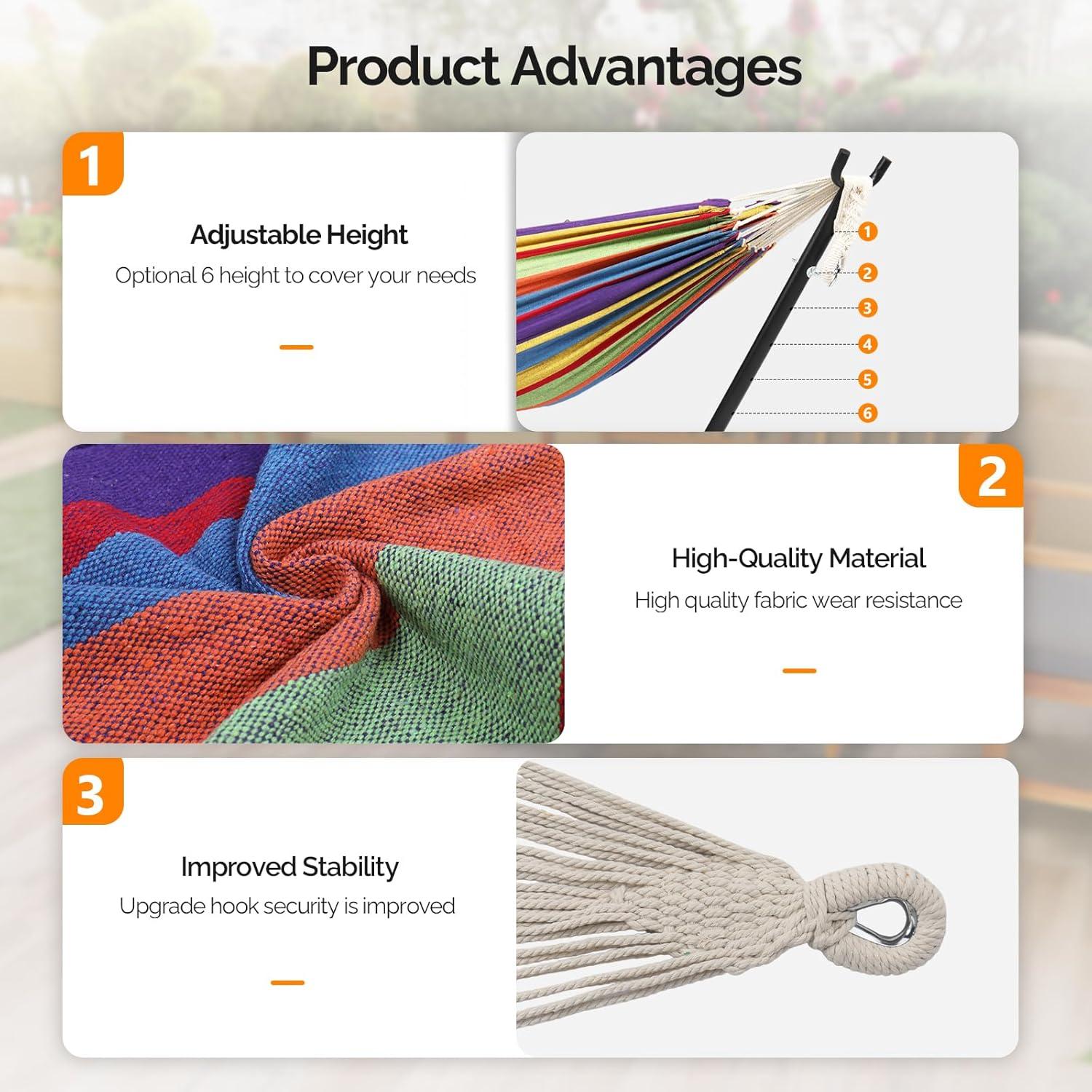 Hamaca Doble ONCLOUD con Soporte 250 kg Rayas Arcoiris