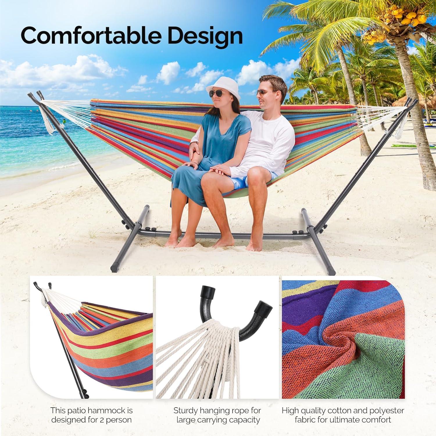 Hamaca Doble ONCLOUD con Soporte 250 kg Rayas Arcoiris