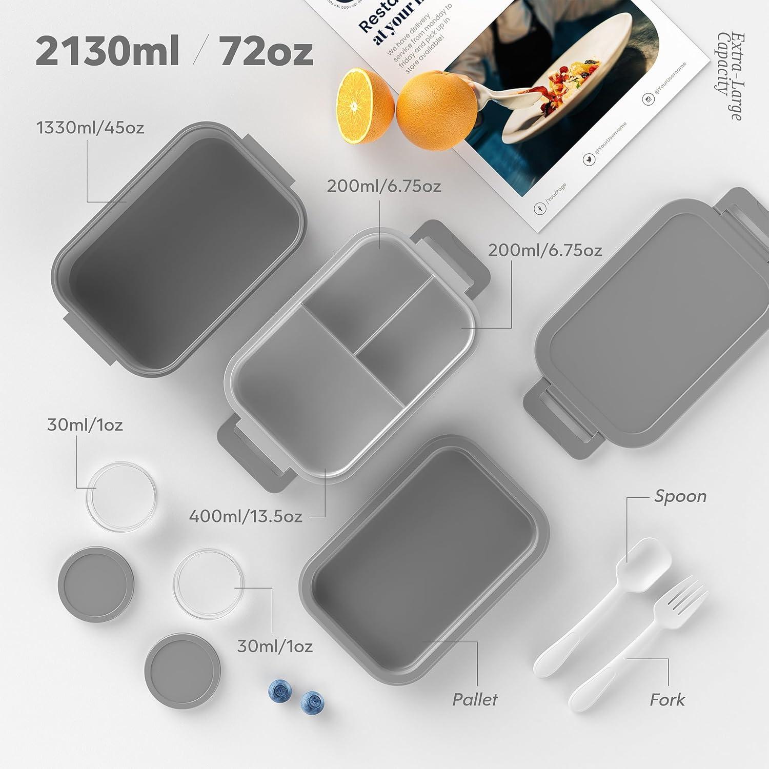 Caja Bento Apilable Jelife 2130ml a Prueba de Fugas Gris