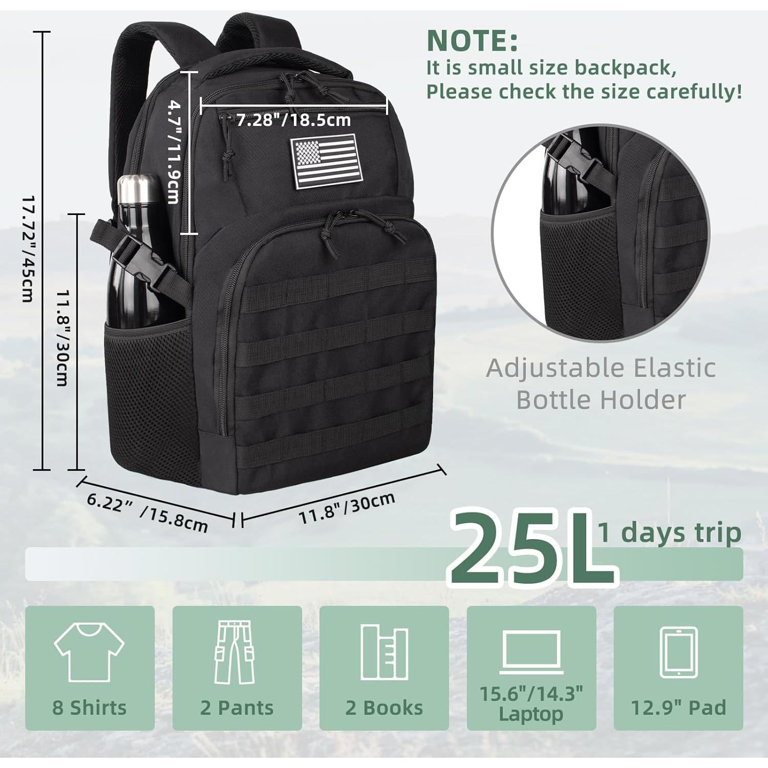 Mochila táctica militar TBNBO 25L negra para laptop