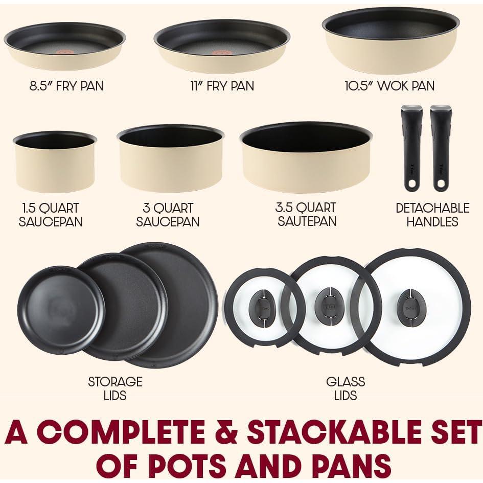 Juego de Utensilios de Cocina T-fal 14 Piezas Vainilla