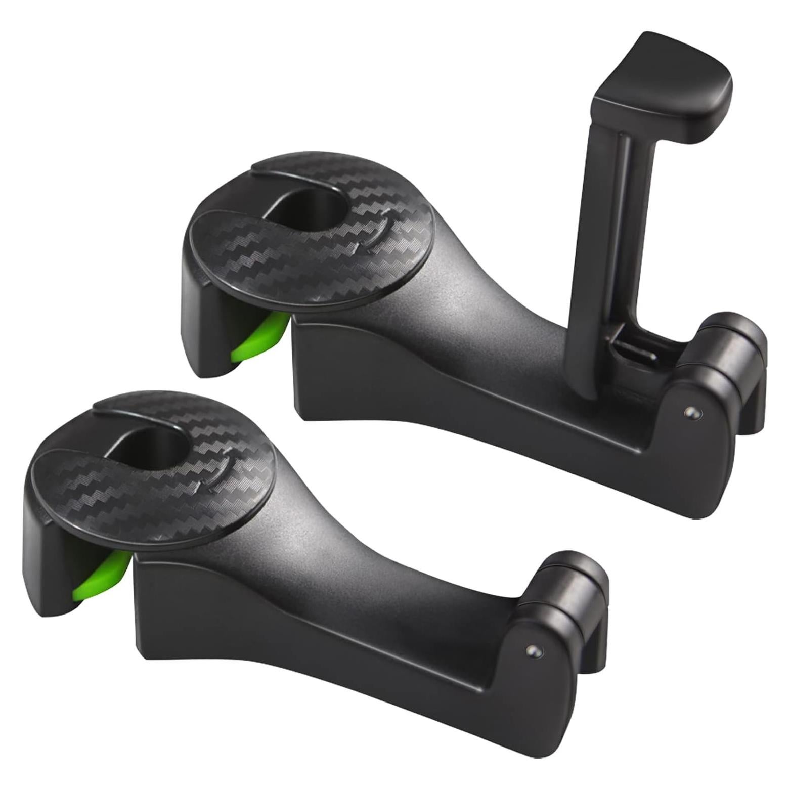 2 in 1 Car Seat Hooks for Purses and Bags with Phone Holder，Automative Headrest Purse Handbag Holder Hangers Organizers,Falling Resistance, Quietness and Universal Fit (Black)