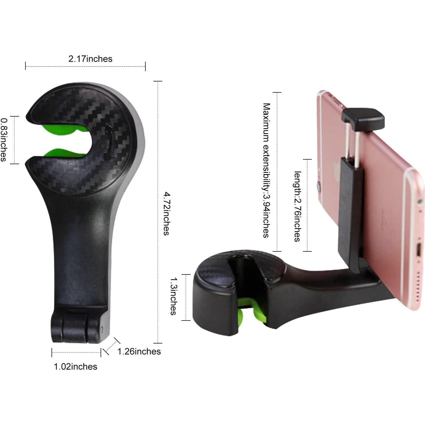 2 in 1 Car Seat Hooks for Purses and Bags with Phone Holder，Automative Headrest Purse Handbag Holder Hangers Organizers,Falling Resistance, Quietness and Universal Fit (Black)