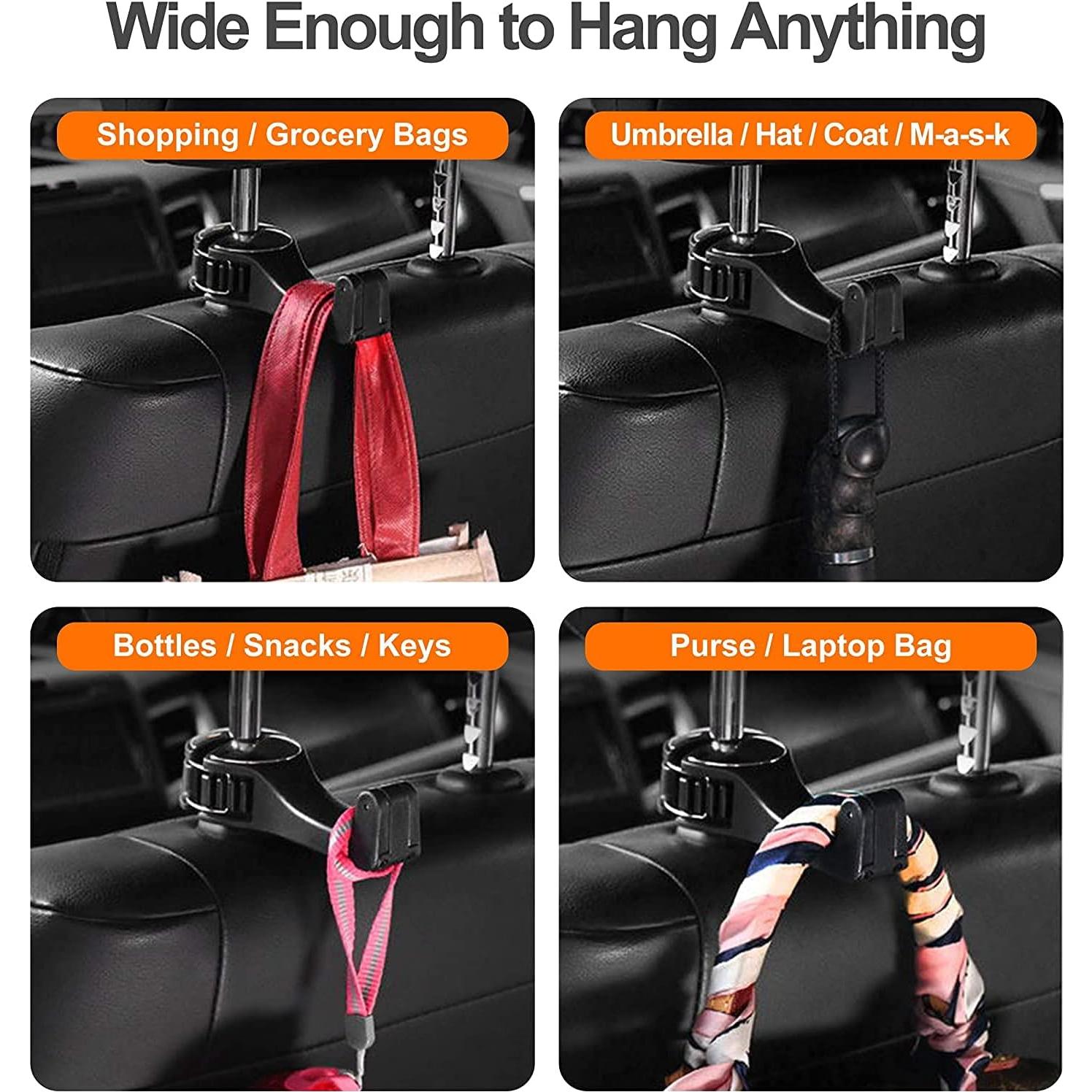 2 in 1 Car Seat Hooks for Purses and Bags with Phone Holder，Automative Headrest Purse Handbag Holder Hangers Organizers,Falling Resistance, Quietness and Universal Fit (Black)