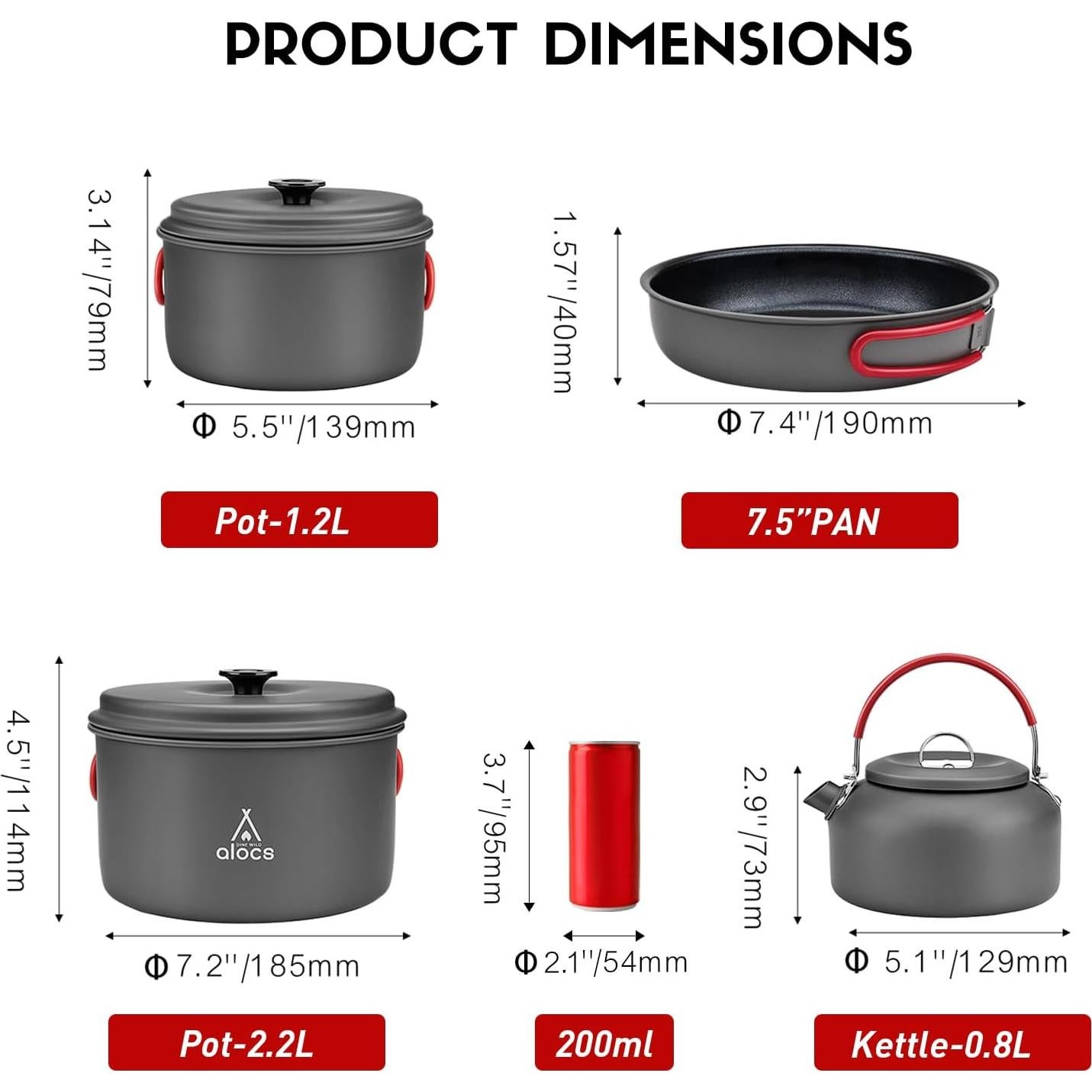 Juego de cocina Alocs 8 Piezas para Camping 2.2L y más