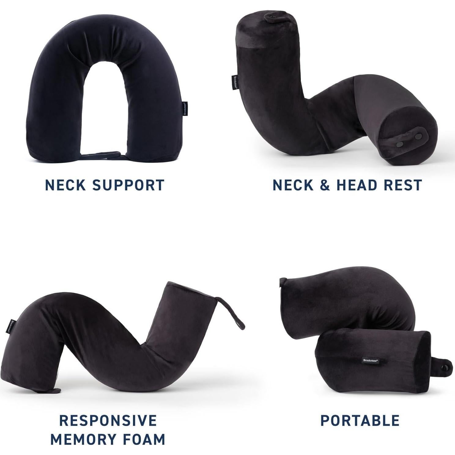 Almohada de Viaje Brookstone Free Form - Espuma Viscoelástica Negra