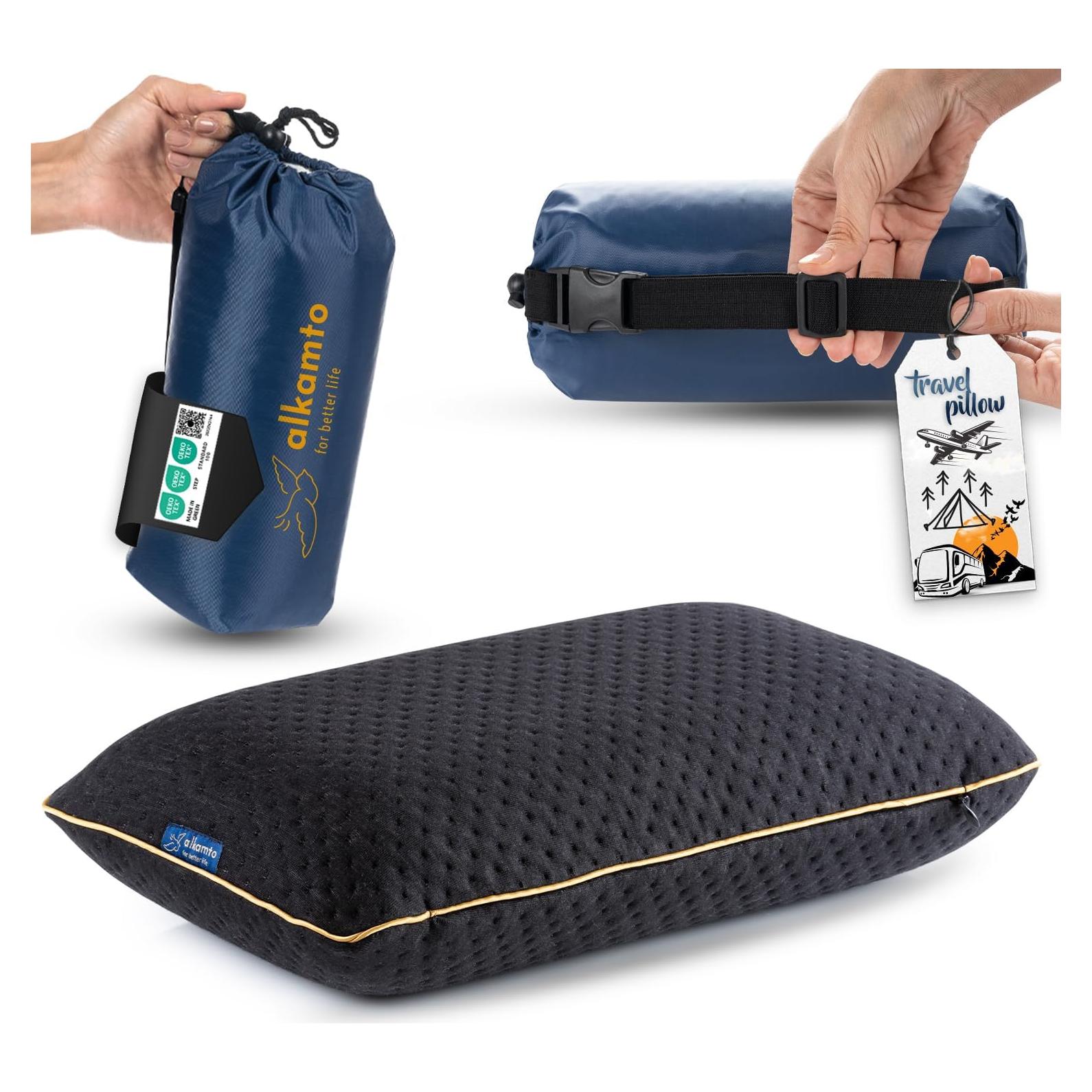 Almohada de viaje Alkamto viscoelástica con funda térmica